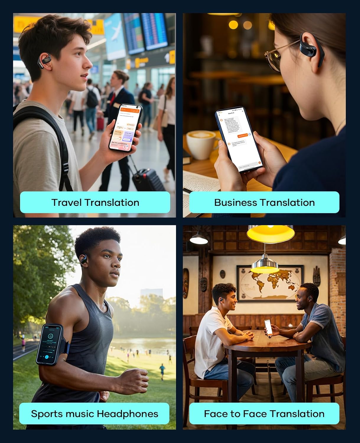 AI Translation Earbuds,Real time Translating Support Voice and Video Call,164 Languages Translator Earbuds with iOS & Android, Bluetooth Translation Headphones Device for Travel Business