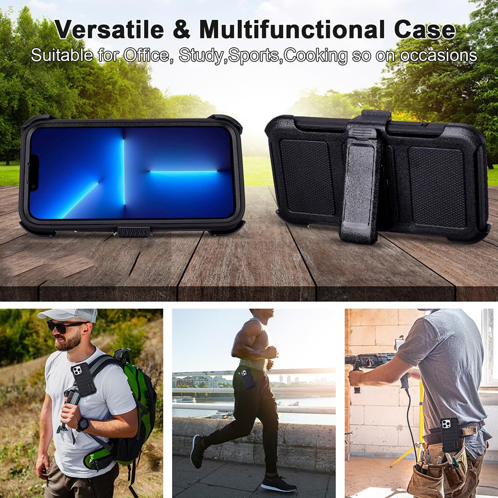 for Phone Case iPhone 13 Pro Max Case Black with Belt Clip Heavy Duty Holster for Shockproof Cases,3 Layers of Sturdy,Military Grade Defender Cover for iPhone 13 Pro Max Cases Black 6.7 Inch