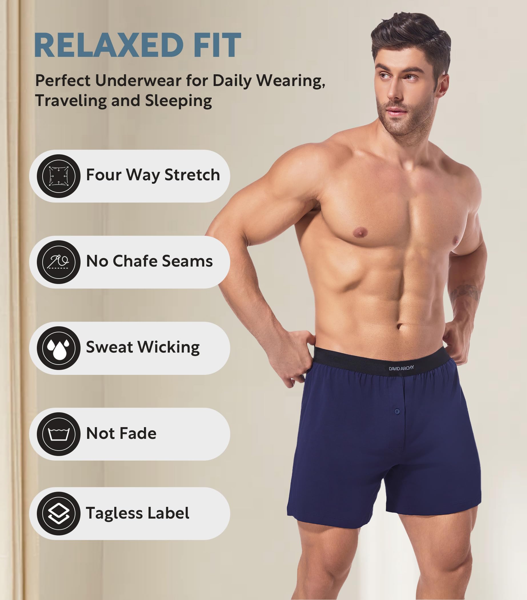 DAVID ARCHY Combed Cotton Boxers for Men Soft Underwear Mens Boxers Knit Boxer Shorts for Men Pack