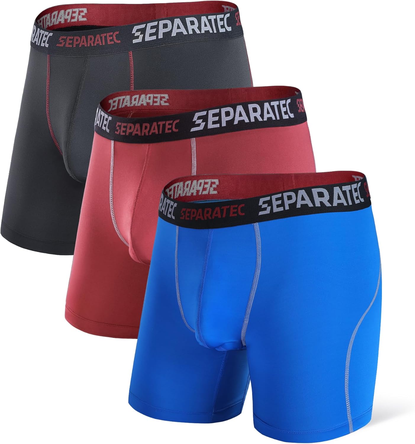 Separatec Mens Underwear with Pouch for balls Anti Chafing Underwear Men Athletic Sport Performance Long Boxer Briefs 3 Pack