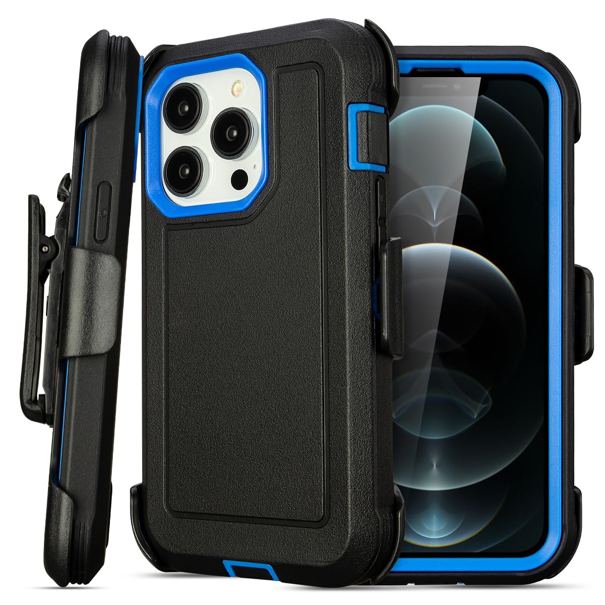 for Black iPhone 15 Case with Belt Clip, Shockproof Heavy Duty Rugged, 3 Layers of Sturdy,Anti-Drop, Military-Grade Defender Cover for iPhone 15 Case Black