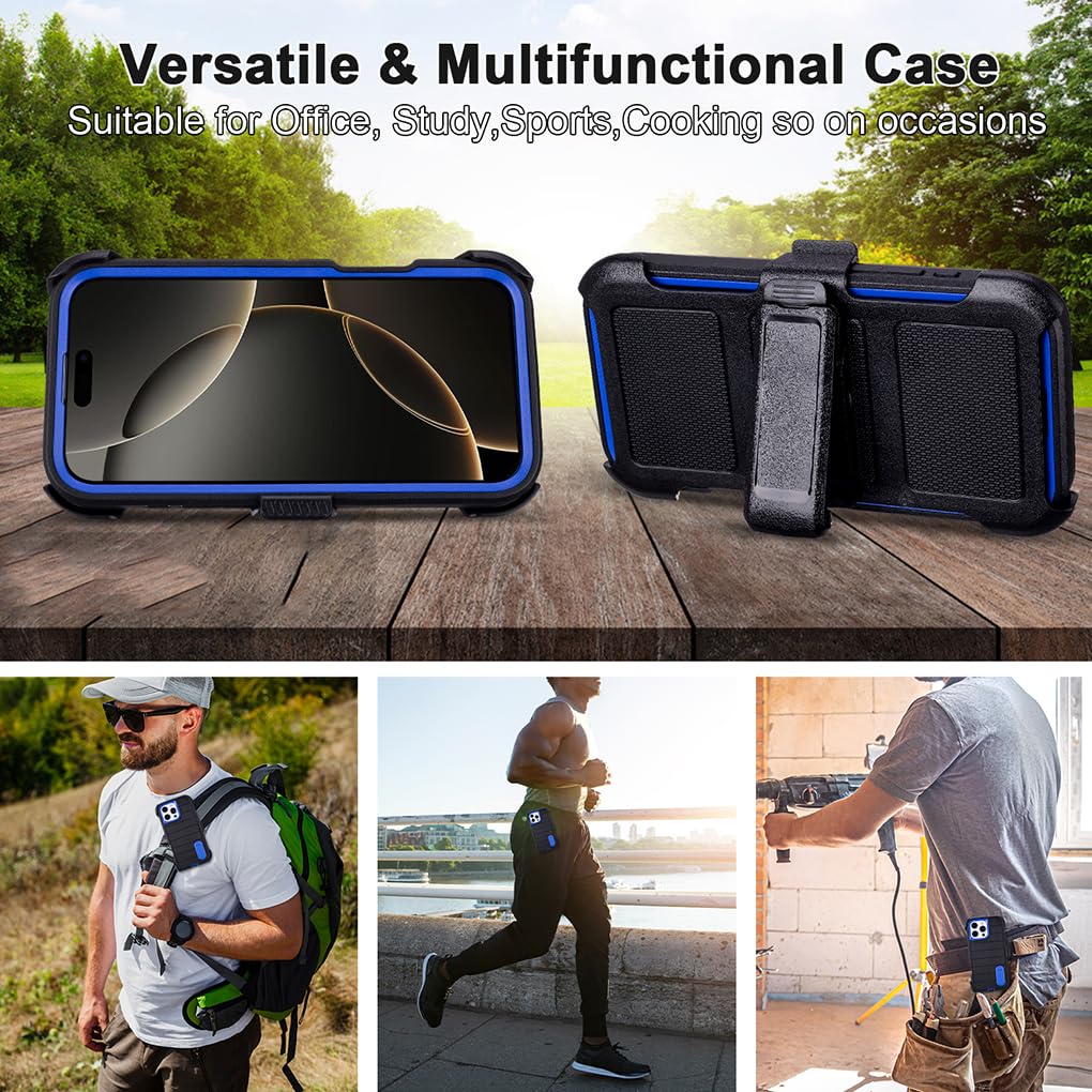 for Phone Case iPhone 16 Pro Max Case Black with Belt Clip Heavy Duty Holster for Shockproof Cases,3 Layers of Sturdy,Military Grade Defender Cover for iPhone 16 Pro Max Cases Black 6.9 Inch