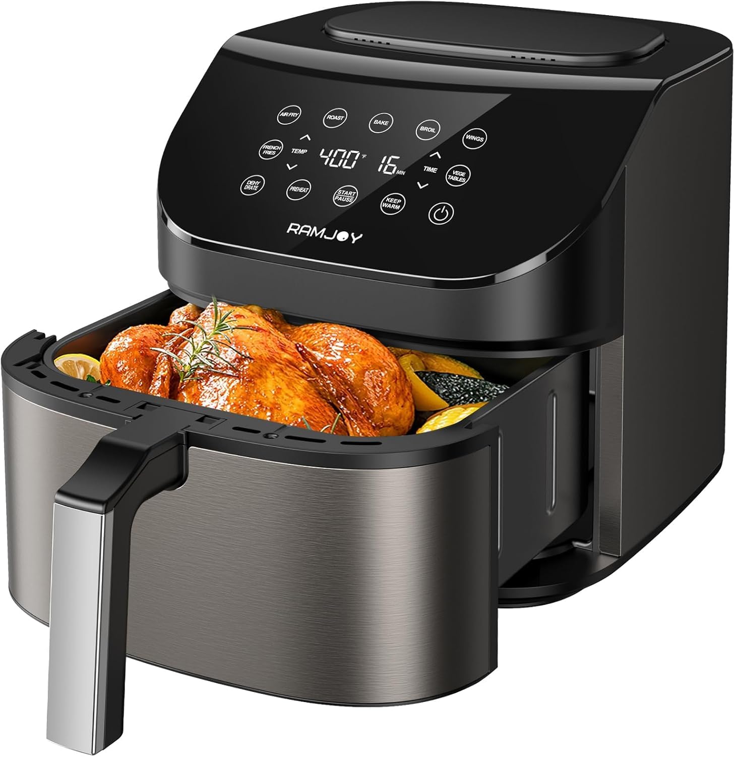 Air Fryer 6.8 Quarts, 10-in-1 Functions, Air Fry, Roast, Bake, Broil, Dehydrate, Large & Compact Air Fryers, Nonstick & Dishwasher-Safe Airfryer Basket, Stainless Steel Air Fryer, Easy to Use