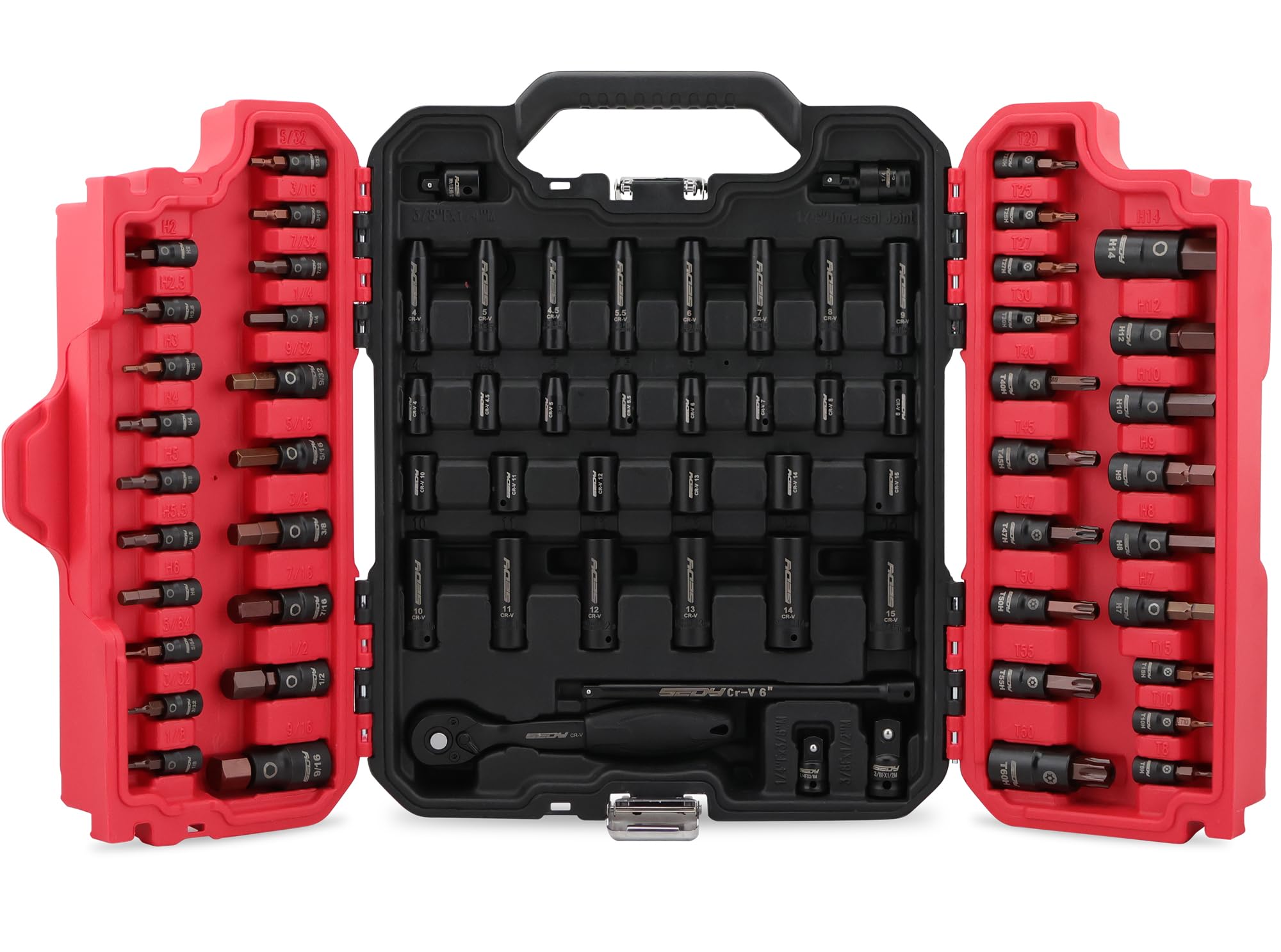 Hex Bit Impact Socket Set: 36-Piece with 4 Adapters, 1/4" 3/8" 1/2" Drive Master Allen Impact Socket Set, SAE and Metric, H5-H19 & 3/4"-5/64", Heavy Duty Storage Case, Automotive Mechanic