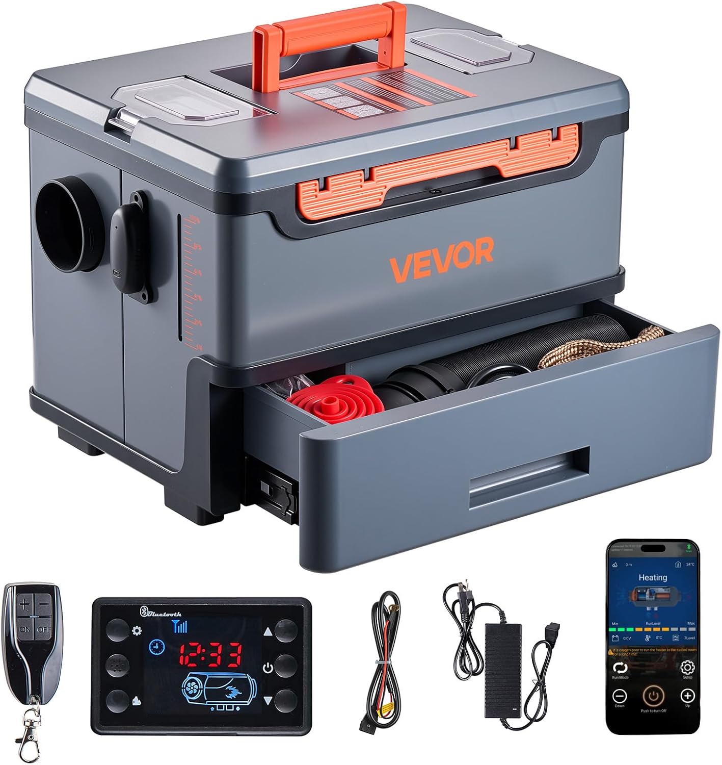 VEVOR Diesel Heater 8KW, DC 12V/24V, All in One Portable Diesel Air Heater with Bluetooth APP Control, Remote Control and LCD Screen, 1.9 Gal Fuel Tank for Trucks, Vans, RVs, Campers, and Garages