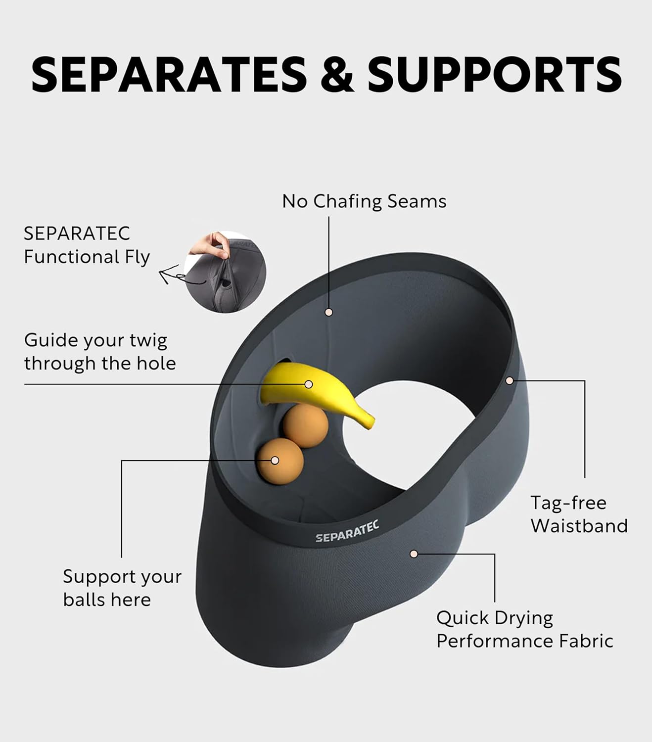 Separatec Mens Underwear with Pouch for balls Anti Chafing Underwear Men Athletic Sport Performance Long Boxer Briefs 3 Pack