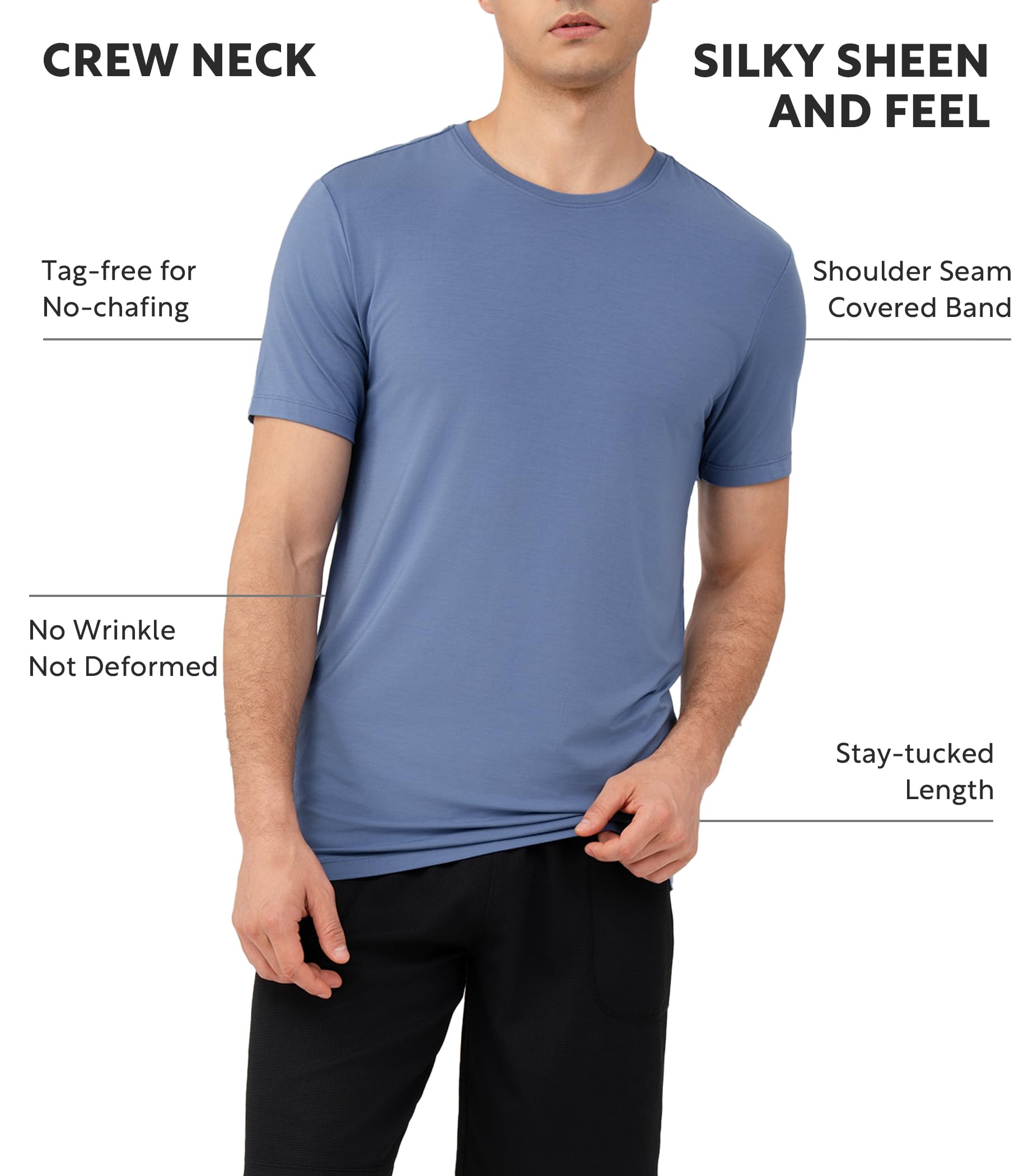 DAVID ARCHY Men's Undershirts Micro Modal Ultra Soft T-Shirts Stretch Moisture-Wicking Crewneck/V-Neck Tees for Men, 3-Pack