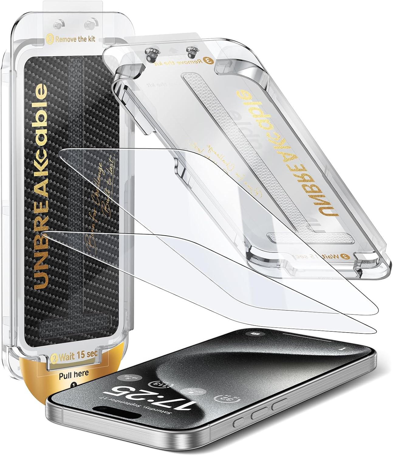 UNBREAKcable Screen Protector for iPhone 16 Pro Max, Pull-To-Protect Easy Installation, Auto Dust-Elimination, 9H+ Military-Grade Tempered Glass, Bubble-Free, Case Friendly, HD Clear, 6.9 Inch, 2 Pack