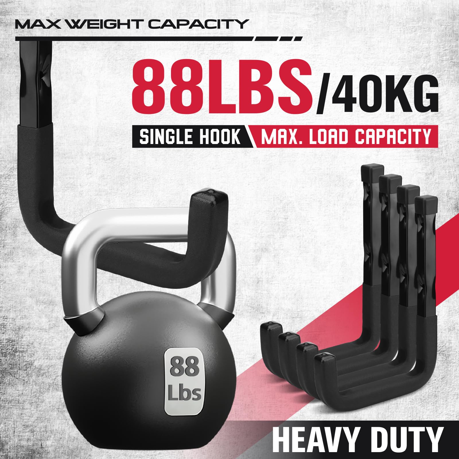 SEDY 6-Piece Heavy Duty Garage Storage Hooks, Wall Mount J Utility Hooks Holds 88 LB, Large Metal Utility, Garage Storage Ladders for Bikes, Garden Tools