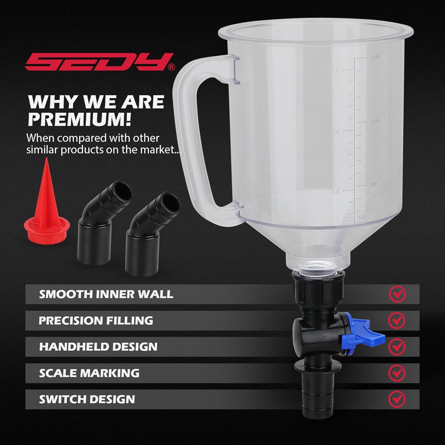 18-Piece Engine Oil Funnel Set, 1.59QT/1.5L Automotive Oil Funnel Kit with 12 Adapters, Elbow Fitting, Arrow Screen and Magnetic Storage Hooks Tray, Compatible with GM, Ford, BMW, Audi, Land Rover Etc