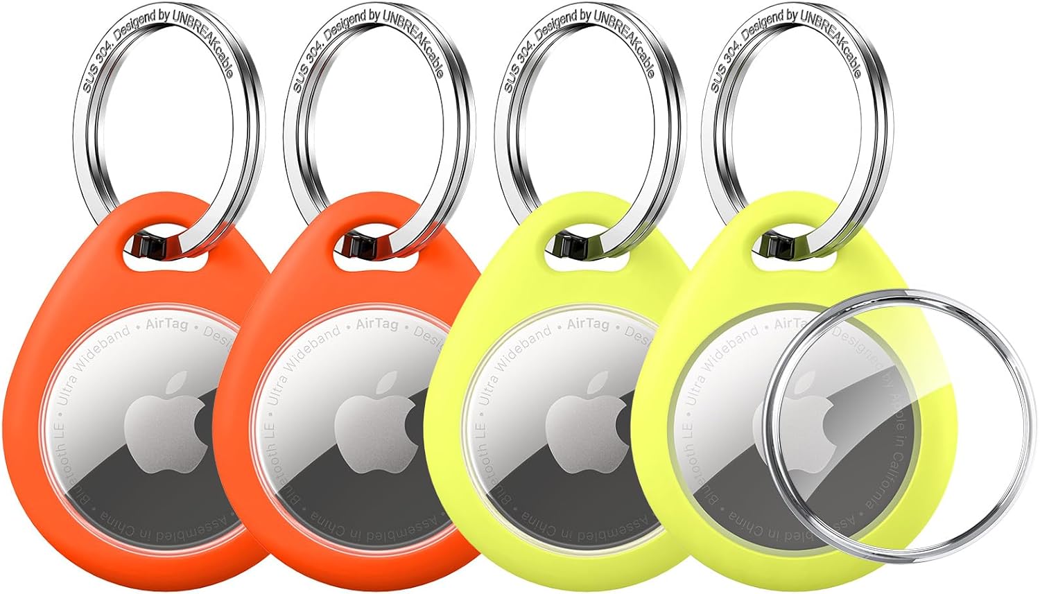UNBREAKcable AirTag Holder for Apple - 4 Pack Air Tag Case [Fit Tightly Design] [Easy to Install] [Hold Securely] Waterproof TPU Protective Cover with Metal Keychain for Kids,Pet,Luggage,Backpack,Keys