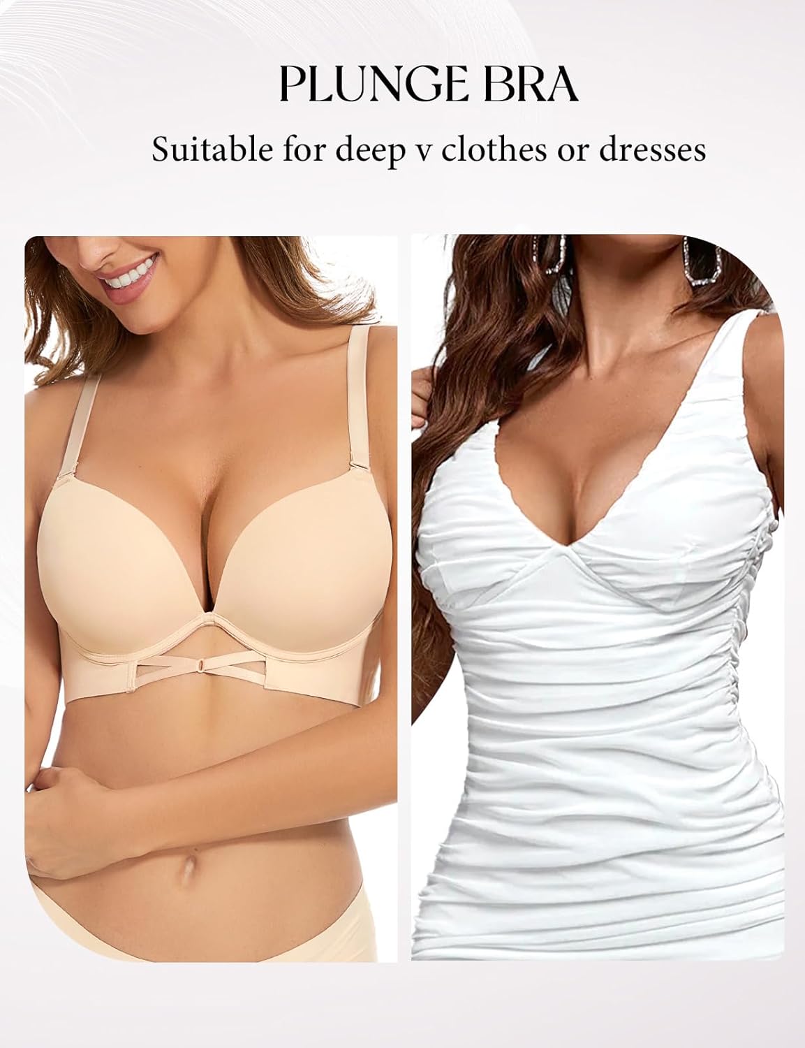 Push Up Padded Bras for Women Add 2 Cups Plunge T Shirt Everyday Bra Seamless Underwire Support