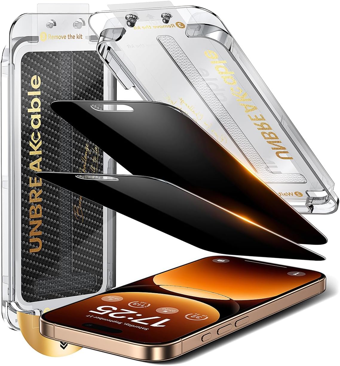 UNBREAKcable for iPhone 16 Pro Max Privacy Screen Protector, Tempered Glass Film [DustProof OneStep] [25° Anti-Spy] [9H Military-Grade Shatterproof] [Bubble Free] for Apple ProMax 6.9"-2 Pack