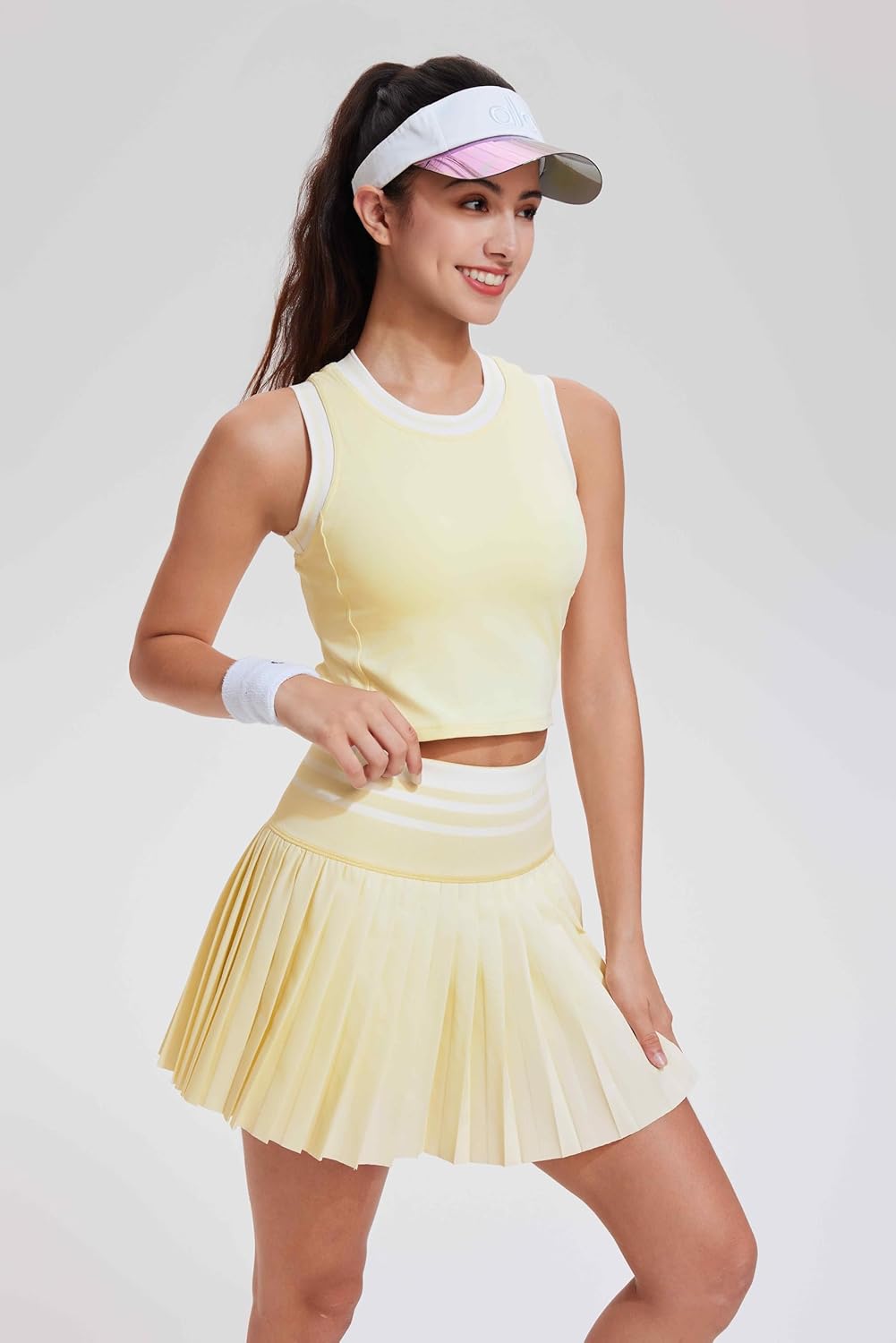 Two Piece Tennis Skirt Set for Women High Waisted Pleated Athletic Golf Skirt Sets Women 2 Piece Outfits with Pockets