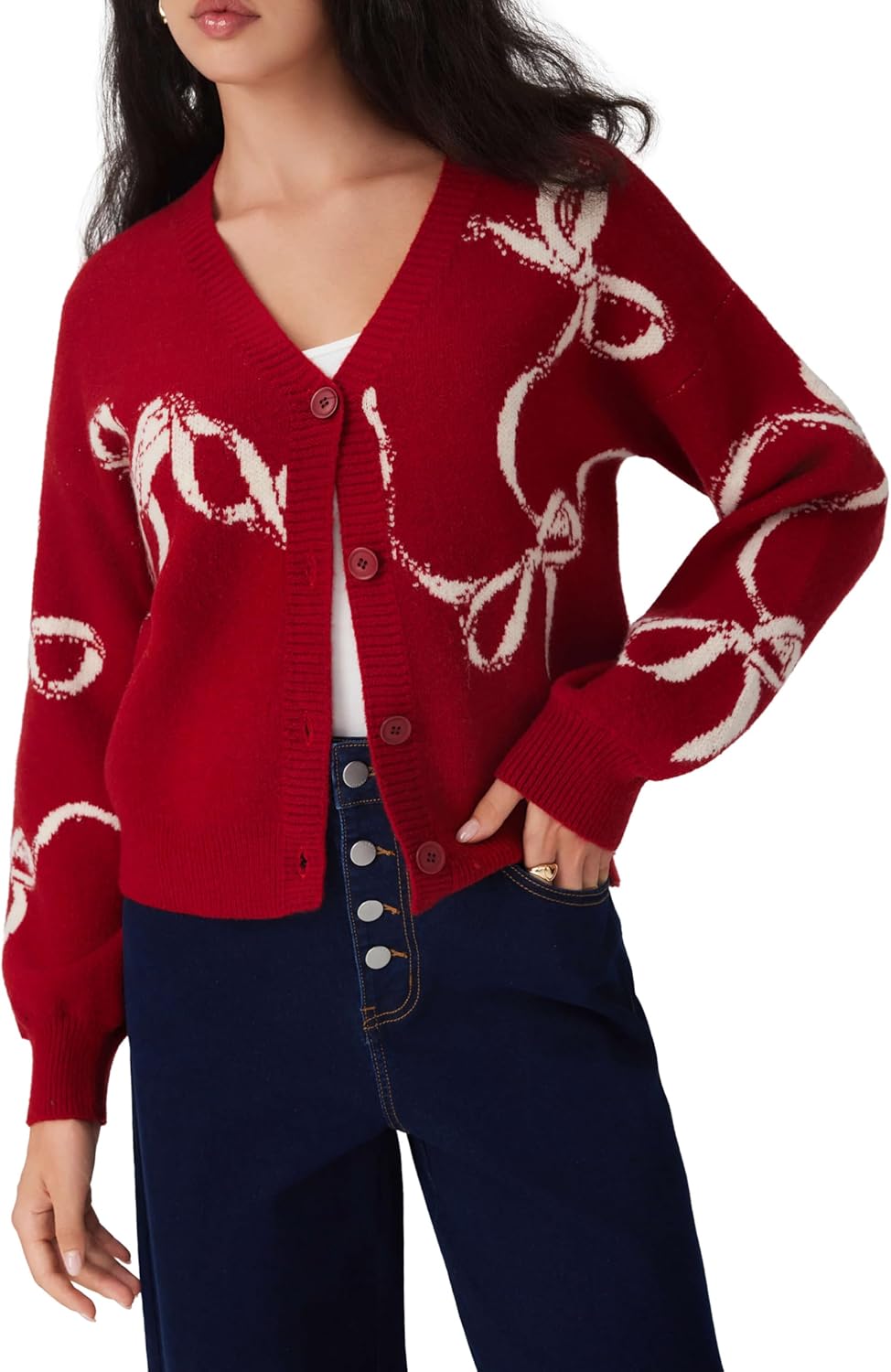 CIDER Fall Cardigan Sweaters for Women Trendy Bow Cardigan Long Sleeve Open Front Button Down Sweater Fall Fashion