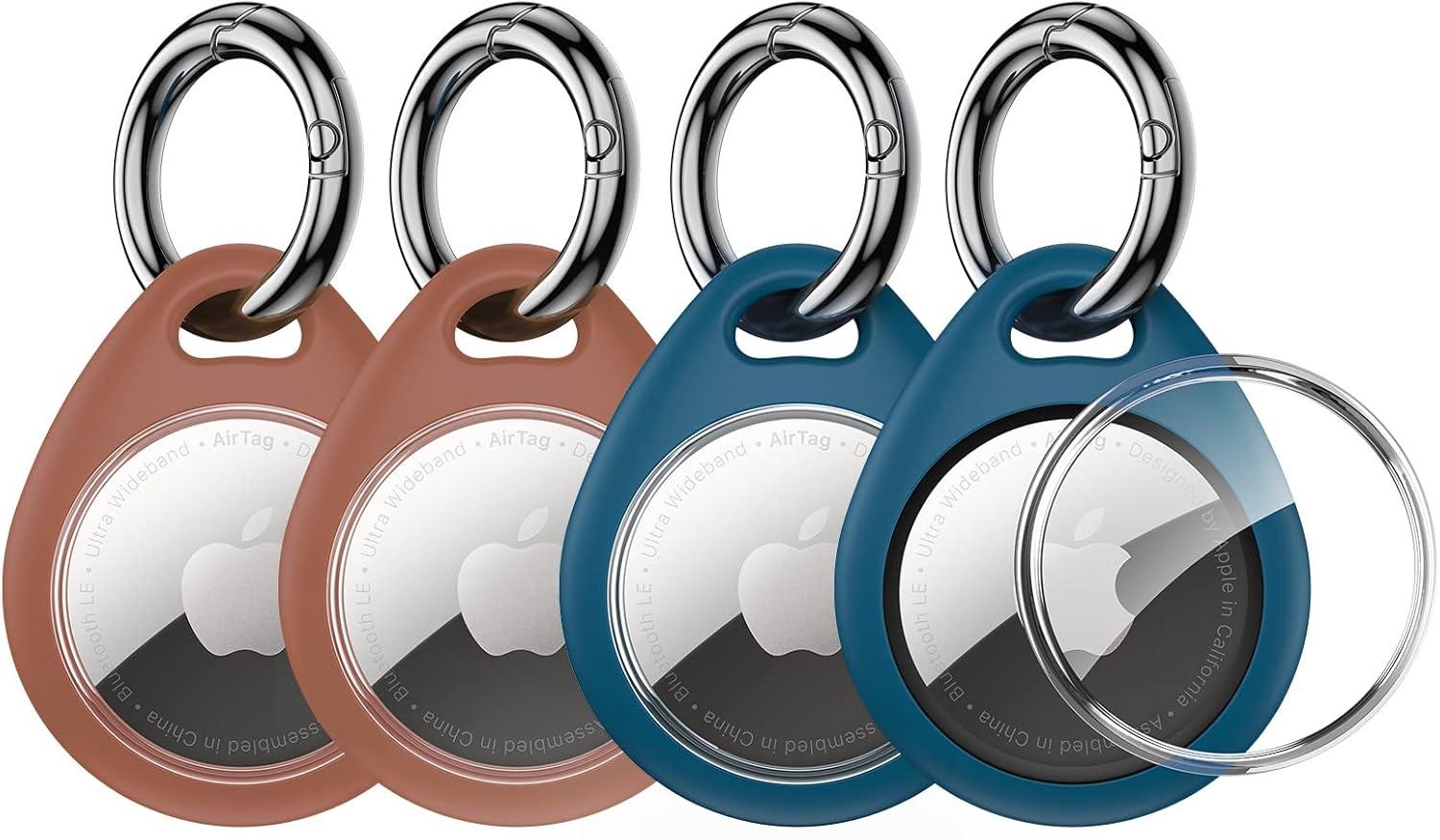 UNBREAKcable AirTag Holder for Apple - 4 Pack Air Tag Case [Fit Tightly Design] [Easy to Install] [Hold Securely] Waterproof TPU Protective Cover with Metal Keychain for Kids,Pet,Luggage,Backpack,Keys