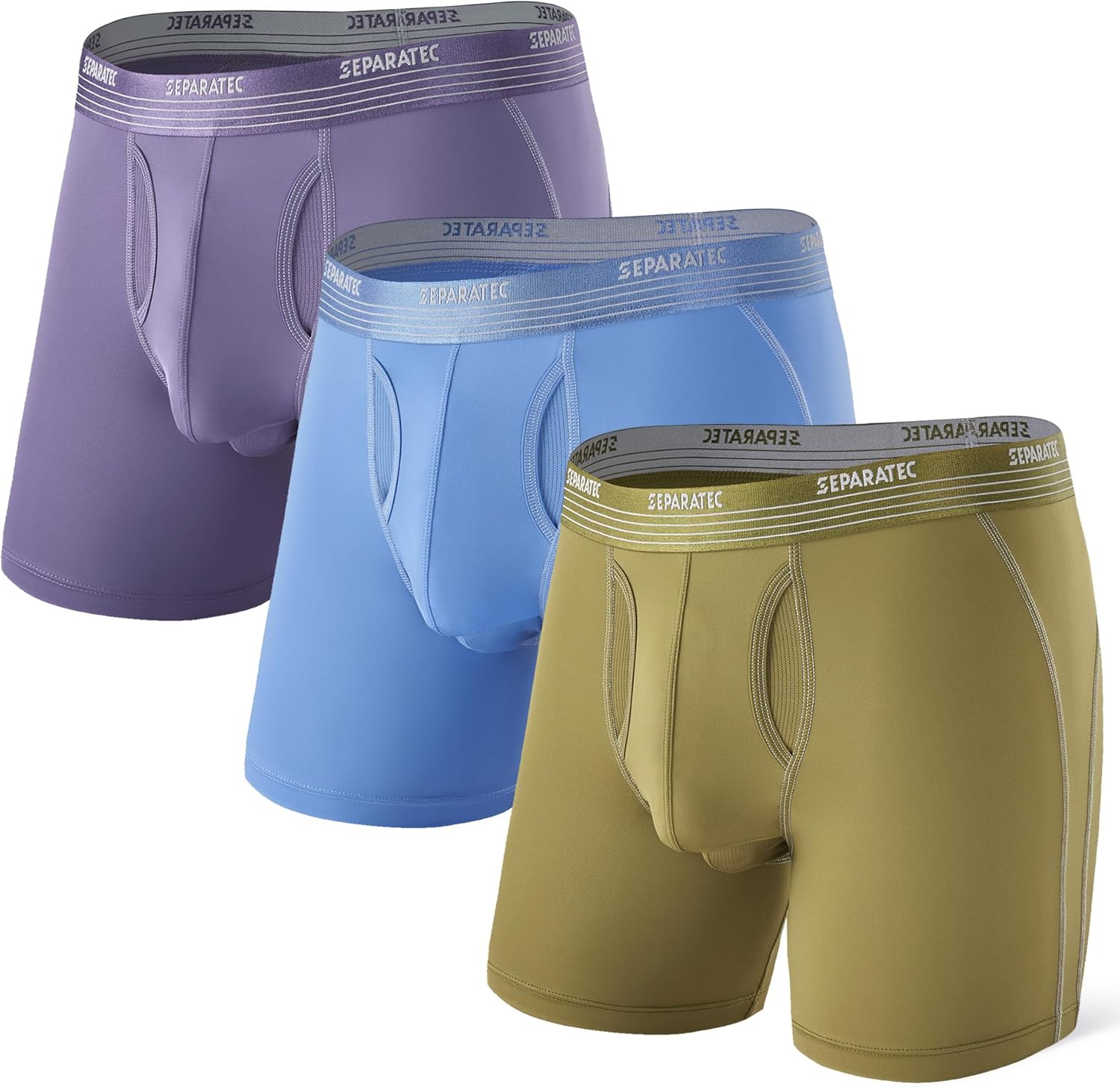 Separatec Mens Underwear with Pouch for balls Anti Chafing Underwear Men Athletic Sport Performance Long Boxer Briefs 3 Pack