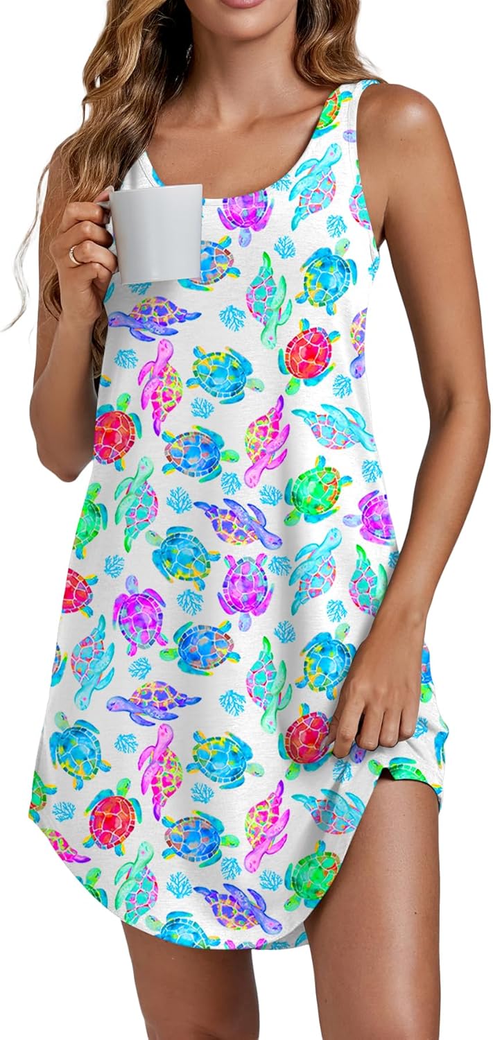 Vrtige Women's Tank Nightgown Sleeveless Sleepwear Scoop Neck Full Slip Chemise Nightdress