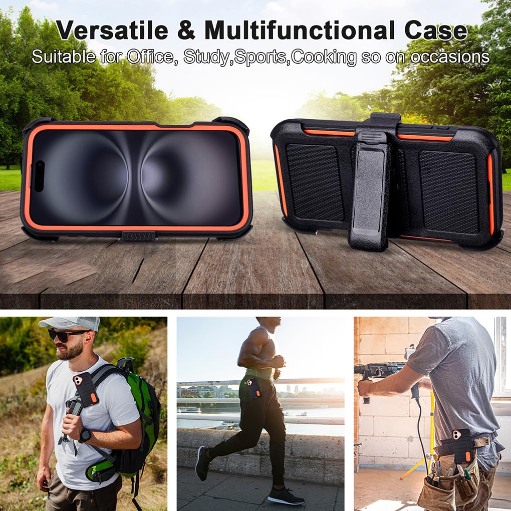 for Phone Case iPhone 16 Plus Case Black with Belt Clip Heavy Duty Holster for ShockPlusof Cases,3 Layers of Sturdy,Military Grade Defender Cover for iPhone 16 Plus Cases Black 6.7 Inch