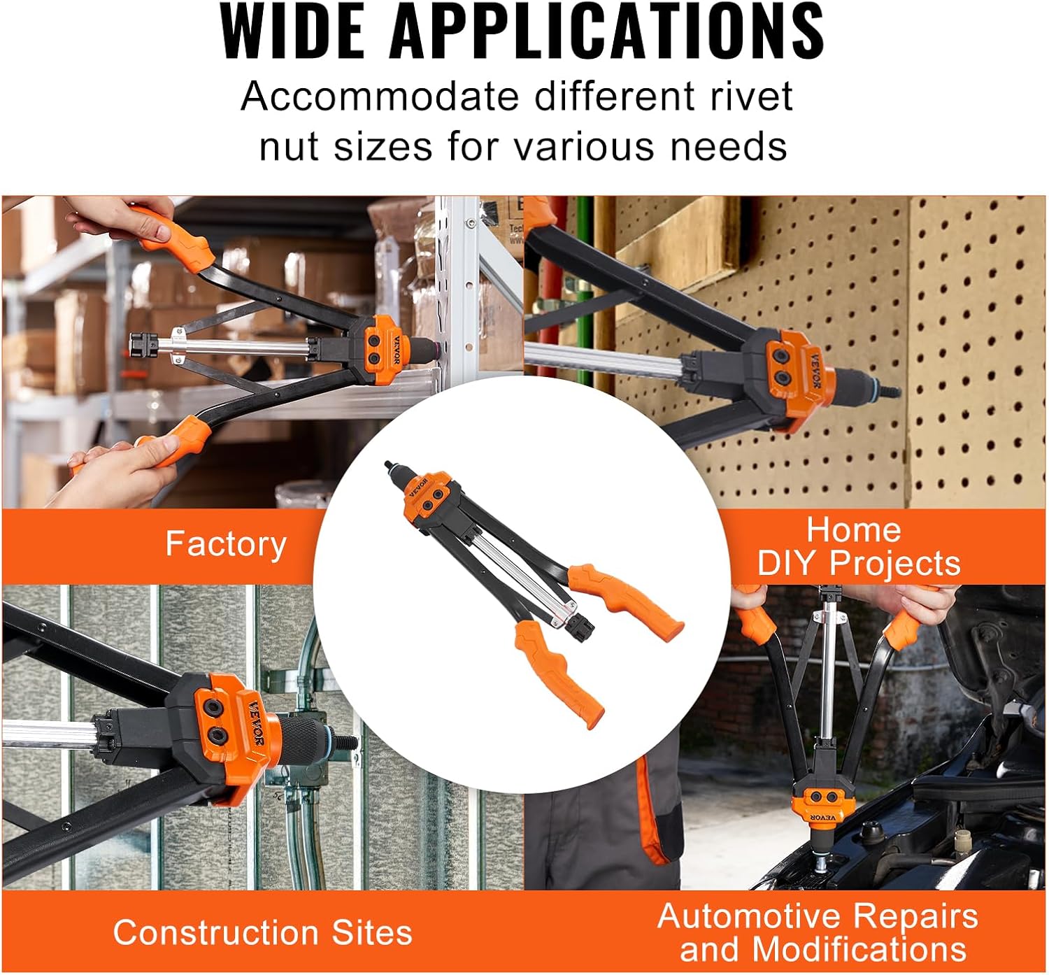VEVOR Rivet Nut Tool, 16 inch Rivnut Tool Kit with 13PCS Metric and SAE Mandrels, 186PCS Rivet Nuts, Semi-auto Retraction, M3, M4, M5, M6, M8, M10, M12, 1/4-20, 5/16-18, 3/8-16, 1/2-13, 8-32, 10-24