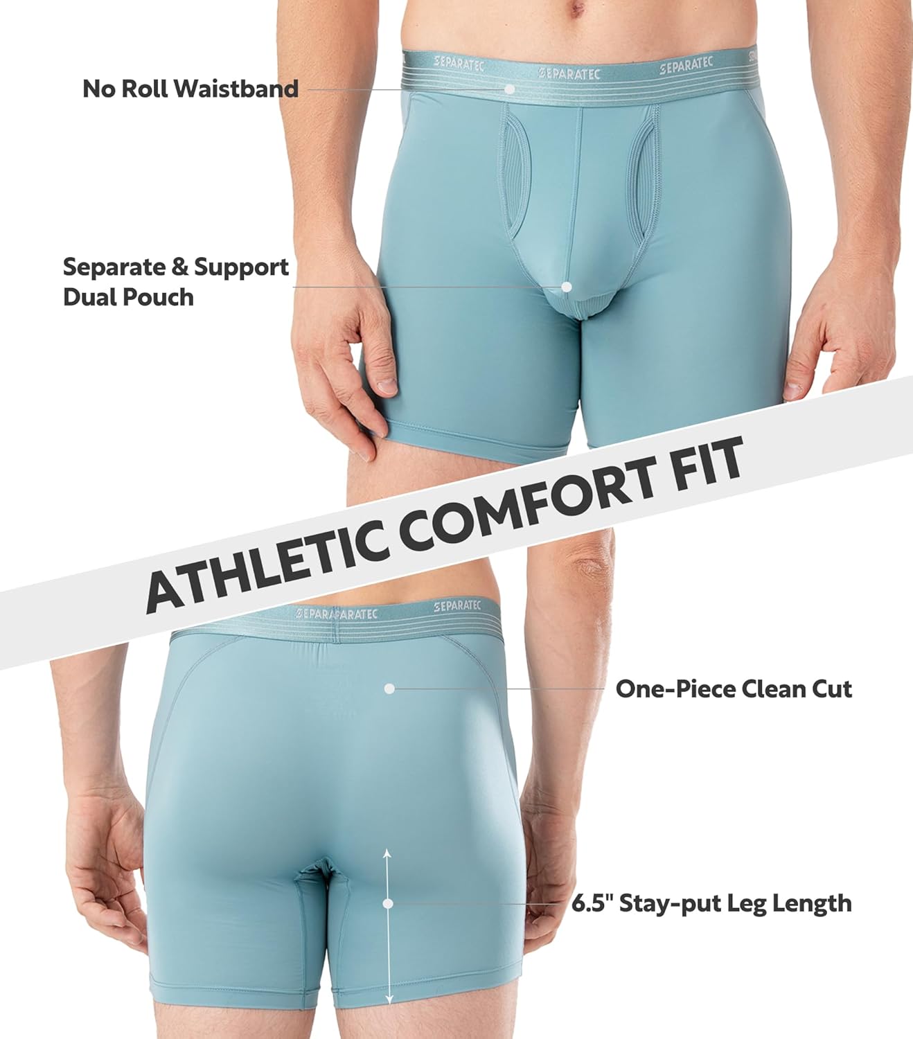 Separatec Mens Underwear with Pouch for balls Anti Chafing Underwear Men Athletic Sport Performance Long Boxer Briefs 3 Pack