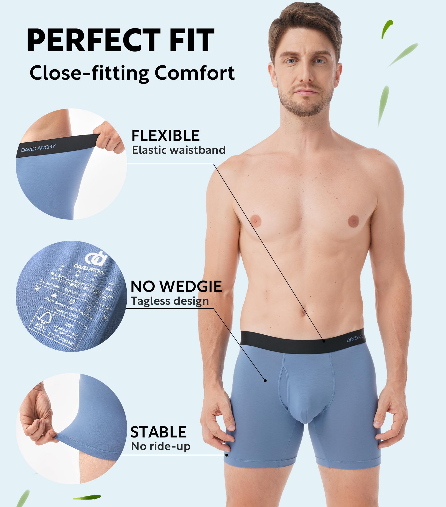 DAVID ARCHY Mens Underwear Rayon Made from Bamboo 7-Pack, Wicking-Moisture & Cool Boxer Briefs with Support Pouch