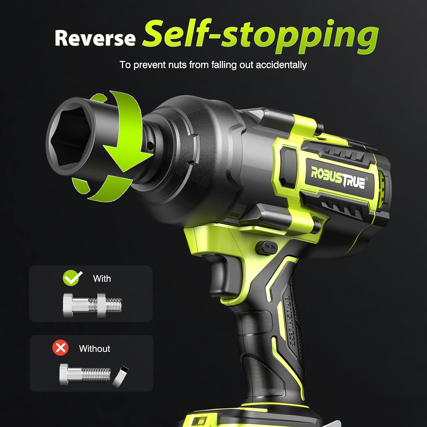 1500 ft-lbs/2000N.m High Torque Impact Wrench, 3/4 To 1/2 Brushless Impact Gun, Cordless 5.0Ah Battery, Fast Charger, Electric Impact Wrench for Heavy-duty Truck RV