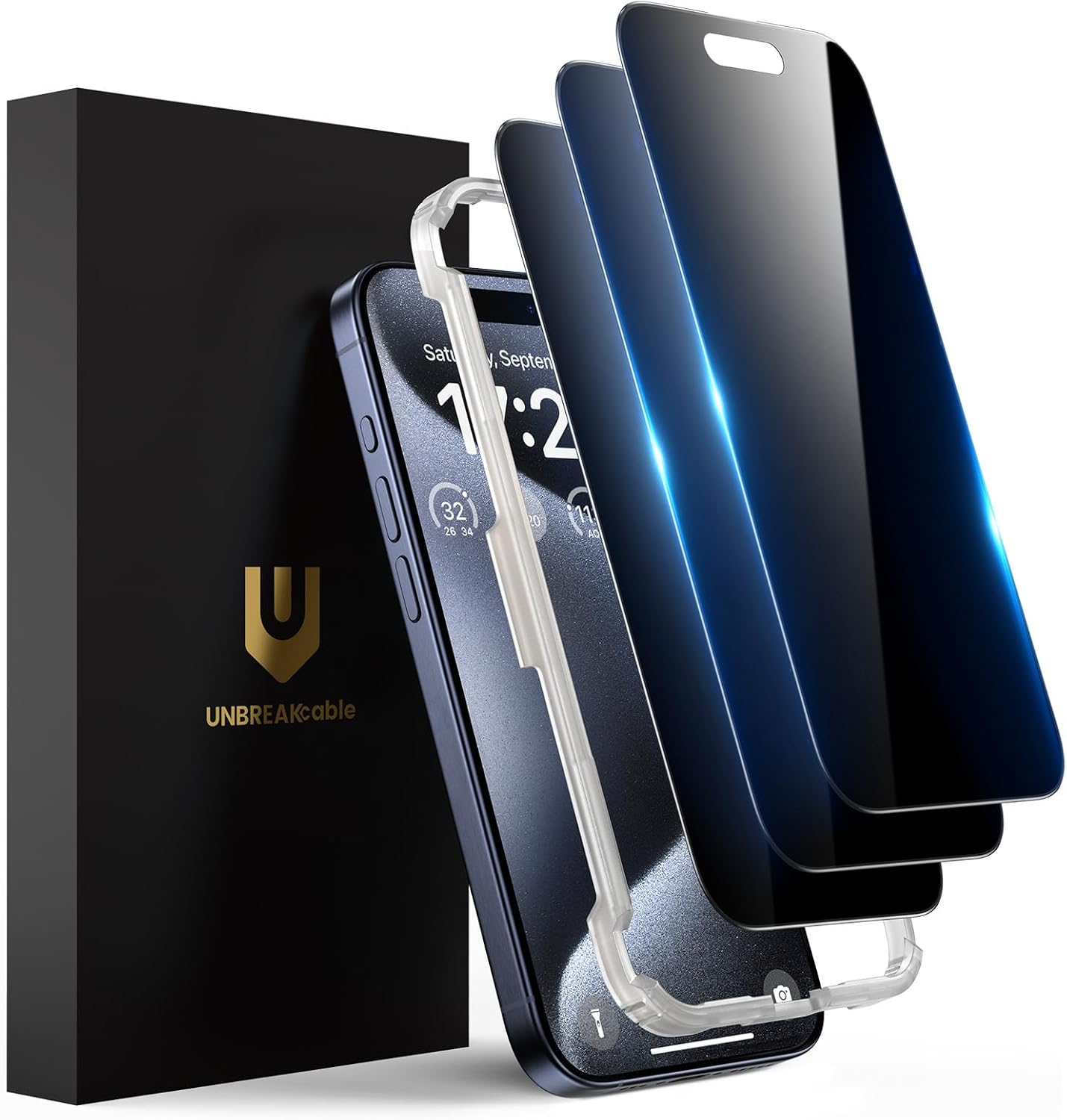 UNBREAKcable Privacy Screen Protector for iPhone 16 Pro, [3 Pack] Shatterproof Tempered Glass [25°Anti-spy][Easy Installation Frame][99.99% HD Clear][9H Hardness] [Anti-Fingerprint] for iPhone 6.3"