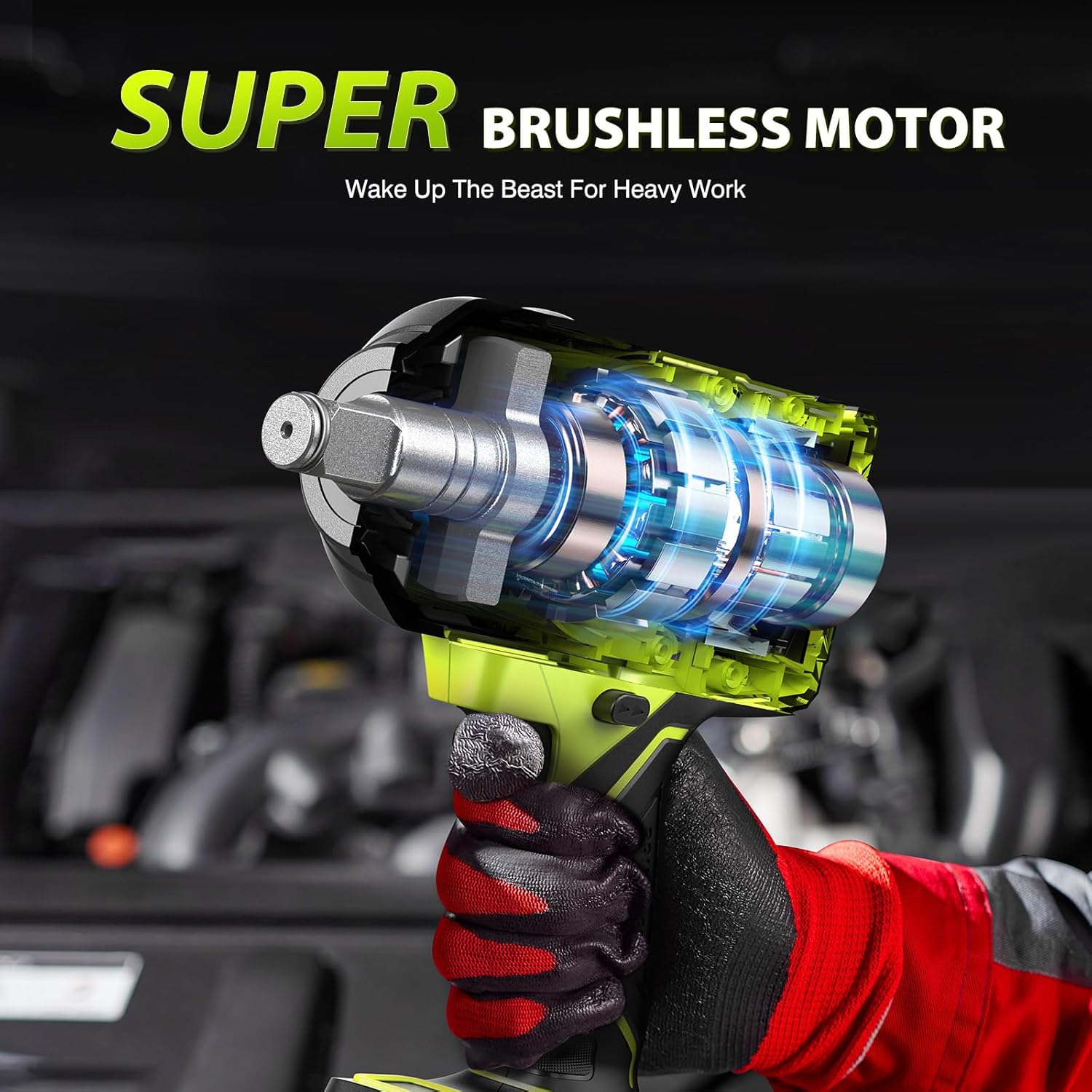 1500 ft-lbs/2000N.m High Torque Impact Wrench, 3/4 To 1/2 Brushless Impact Gun, Cordless 5.0Ah Battery, Fast Charger, Electric Impact Wrench for Heavy-duty Truck RV