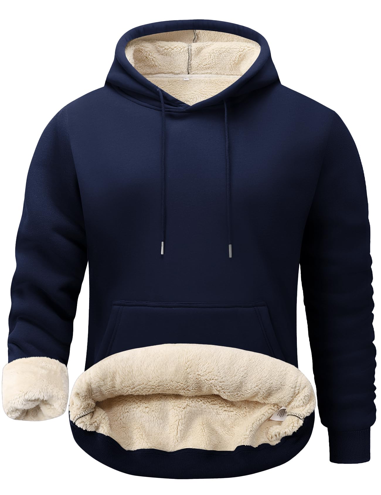 Flygo Men's Casual Fleece Sherpa Lined Hoodie Winter Warm Pullover Hooded Sweatshirt(Black-XL)