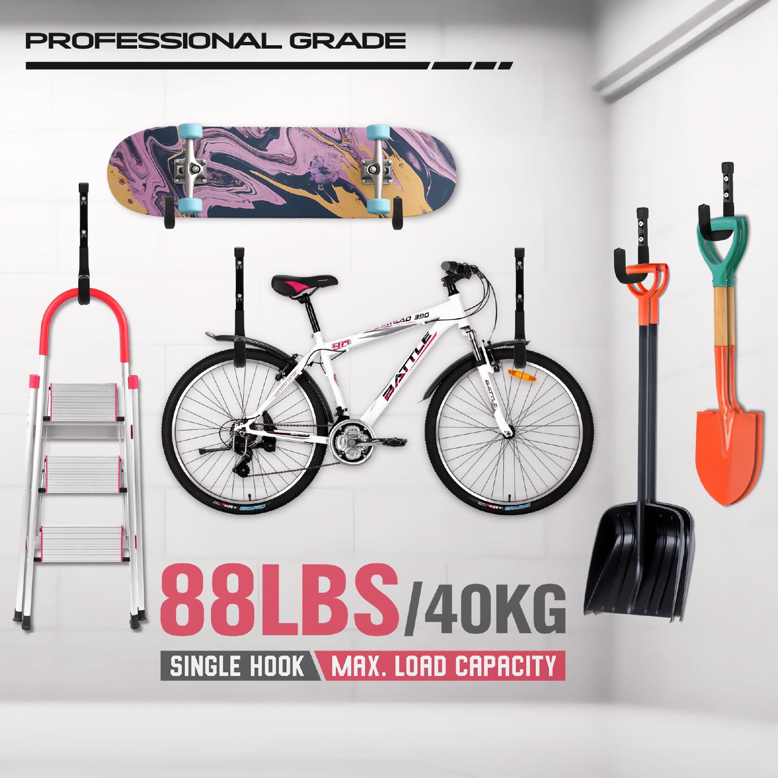 SEDY 6-Piece Heavy Duty Garage Storage Hooks, Wall Mount J Utility Hooks Holds 88 LB, Large Metal Utility, Garage Storage Ladders for Bikes, Garden Tools