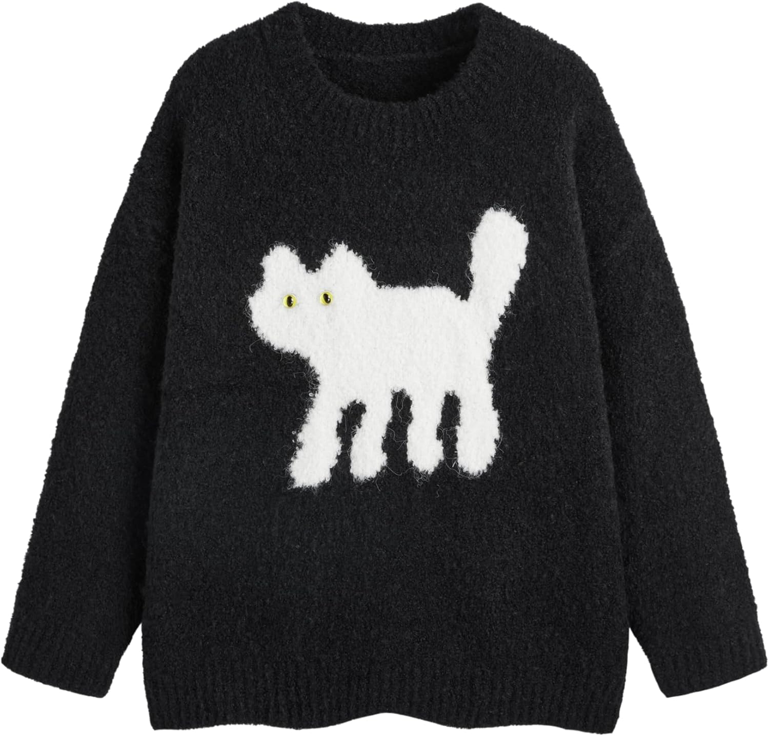 CIDER Women’s Cat Sweater Long Sleeve Crew Neck Fun Graphic Cute Patterned Pullover Sweater Tops