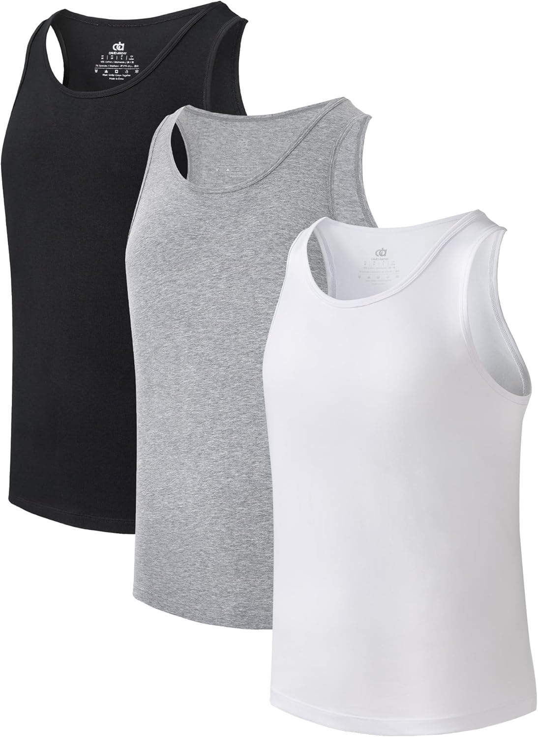 DAVID ARCHY Men's Undershirts Combed Cotton Tank Tops Soft Moisture-Wicking Shirt Breathable A-Shirt for Men 3 Pack