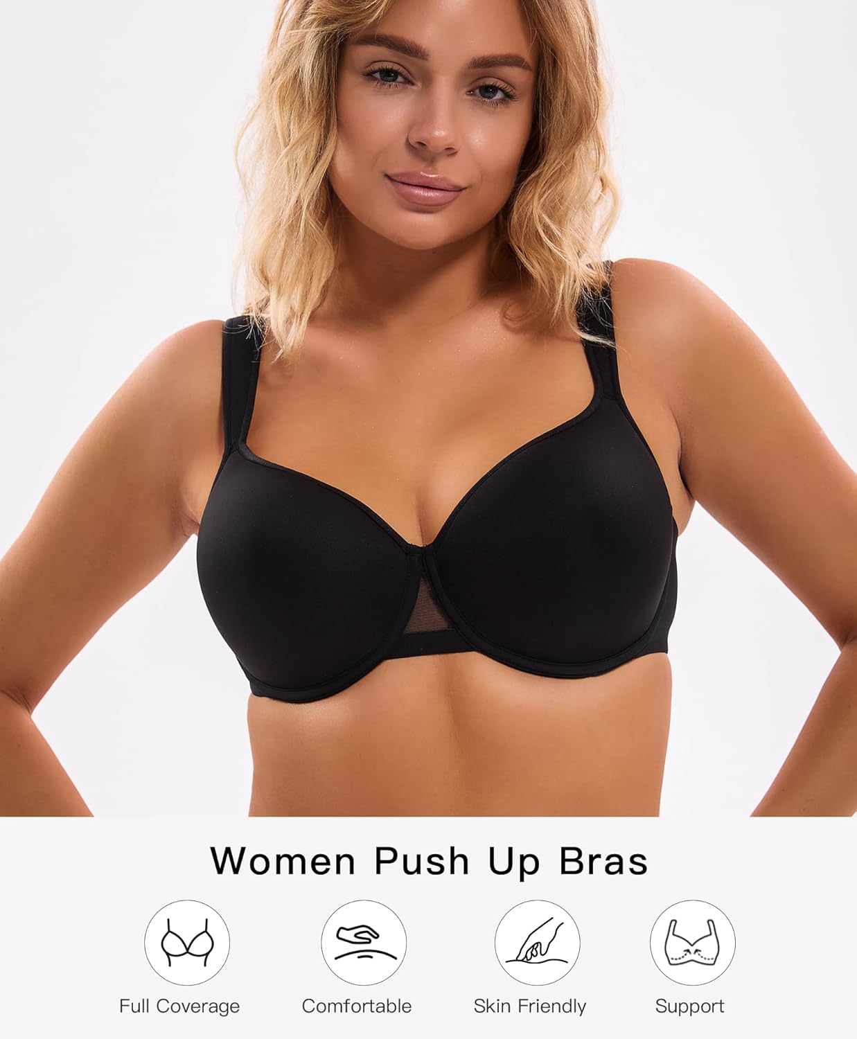 Women's Padded Push Up Bras Full Coverage Underwire Supportive Comfort T-Shirt Bras