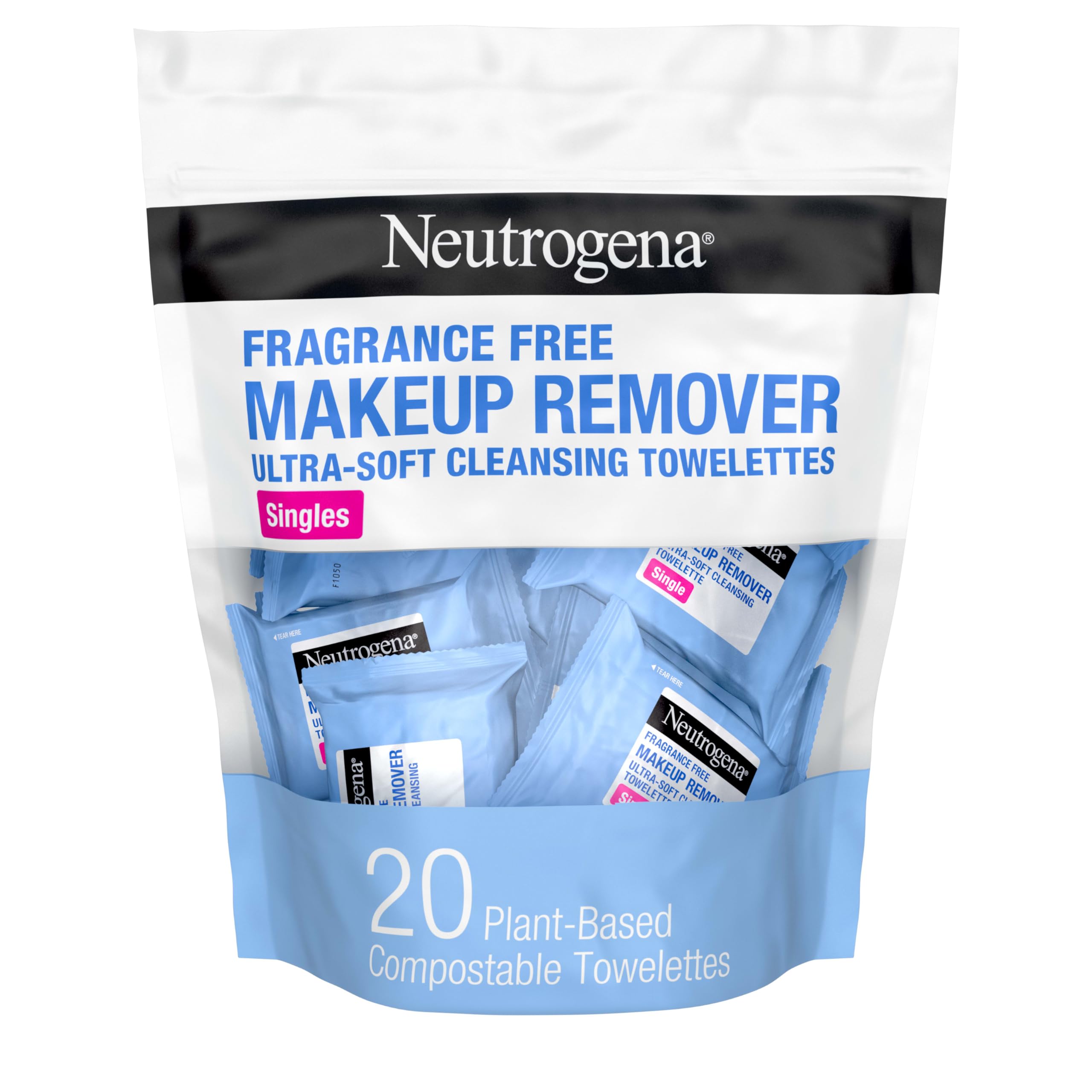 Neutrogena Makeup Remover Wipes Singles, Individually Wrapped, Daily Facial Cleanser Towelettes, Gently Removes Oil & Makeup, Alcohol-Free, 20 ct