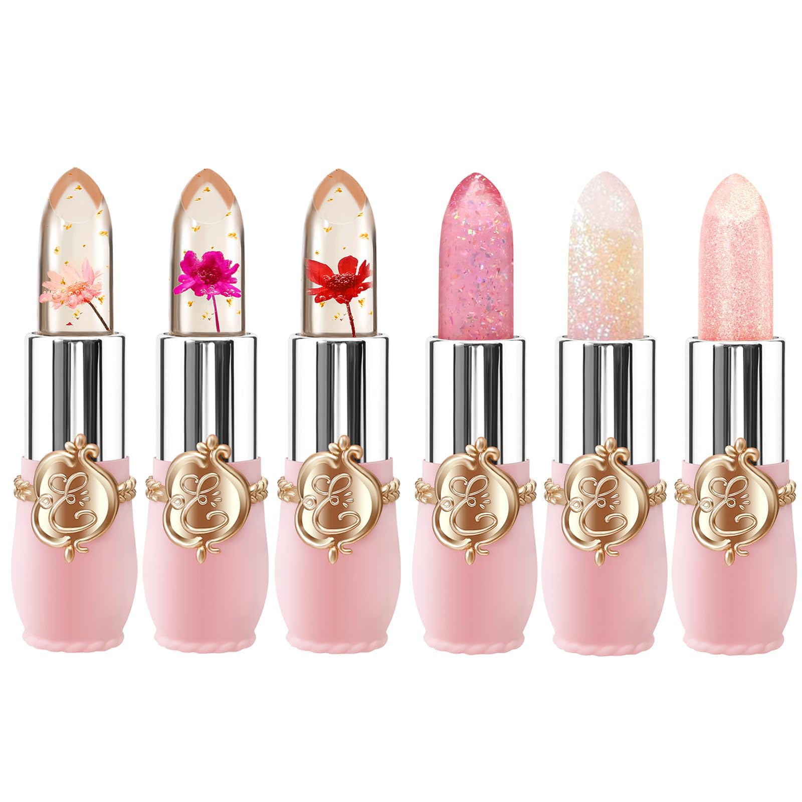 6 Pcs/Set Flower Jelly Lipstick Set Temperature Change Moisturizer Long Lasting Nutritious Balm Magic Color Change Lip Gloss