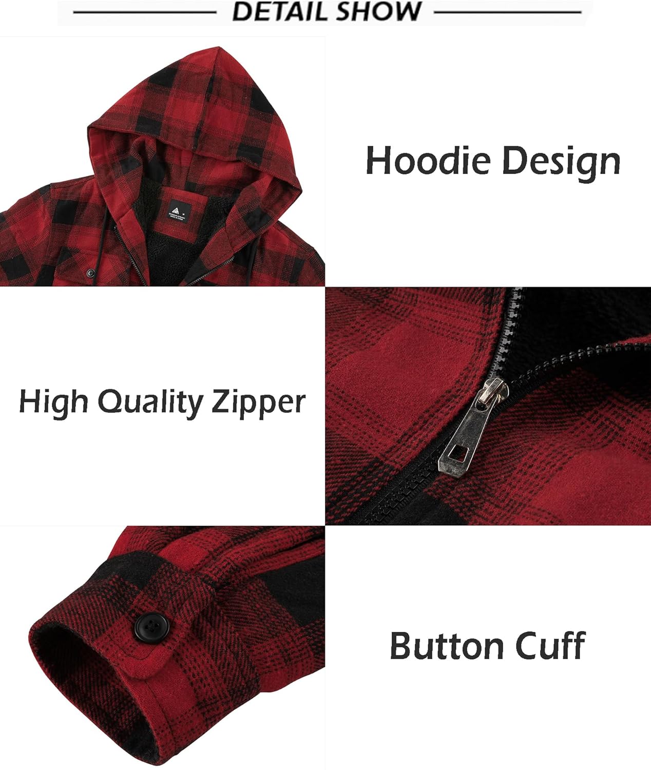 SCODI Mens Flannel Hooded Jacket Sherpa Lined Zip Up Hoodies for Men Plaid Shirt Jackets Warm Thick Fleece Coat with Pocket