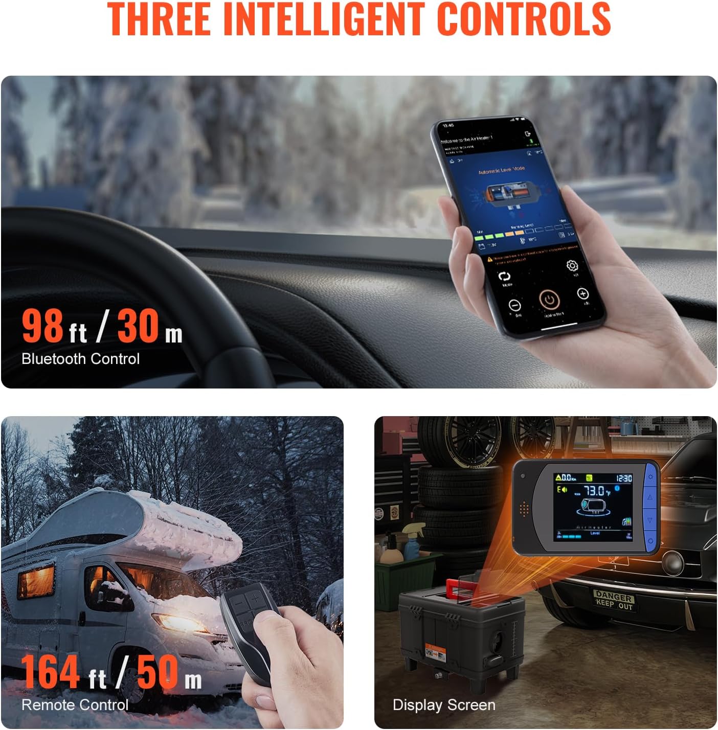 VEVOR 8KW Diesel Heater, 12V/24V All in One Diesel Air Heater, with Bluetooth APP Control, Remote Control and Display Screen, CO Alarm, Fast Heating Portable Diesel Heater for Vehicles and Garage