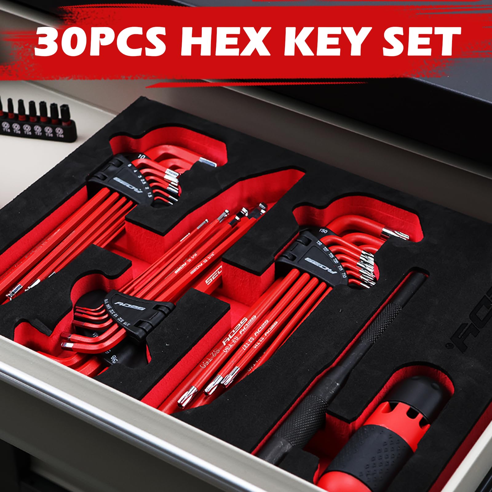 SEDY 32-Piece Hex Key Wrench Set, Metric and SAE Allen Wrenches (0.028-3/8 inch, 0.7-10 mm) L Shape Allen Keys, Chrome Vanadium Steelwith 2x Extension Handle
