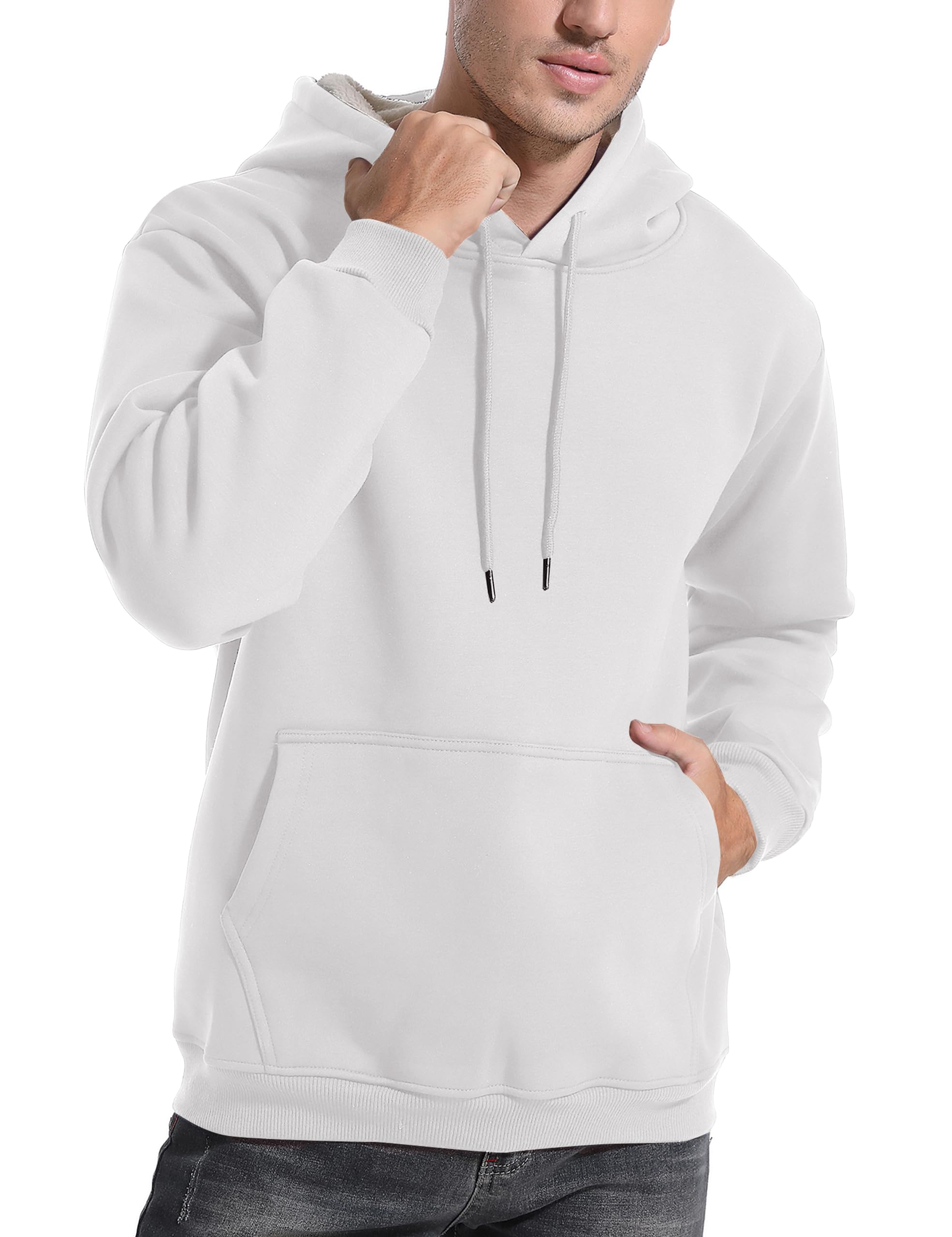 Flygo Men's Casual Fleece Sherpa Lined Hoodie Winter Warm Pullover Hooded Sweatshirt(Black-XL)