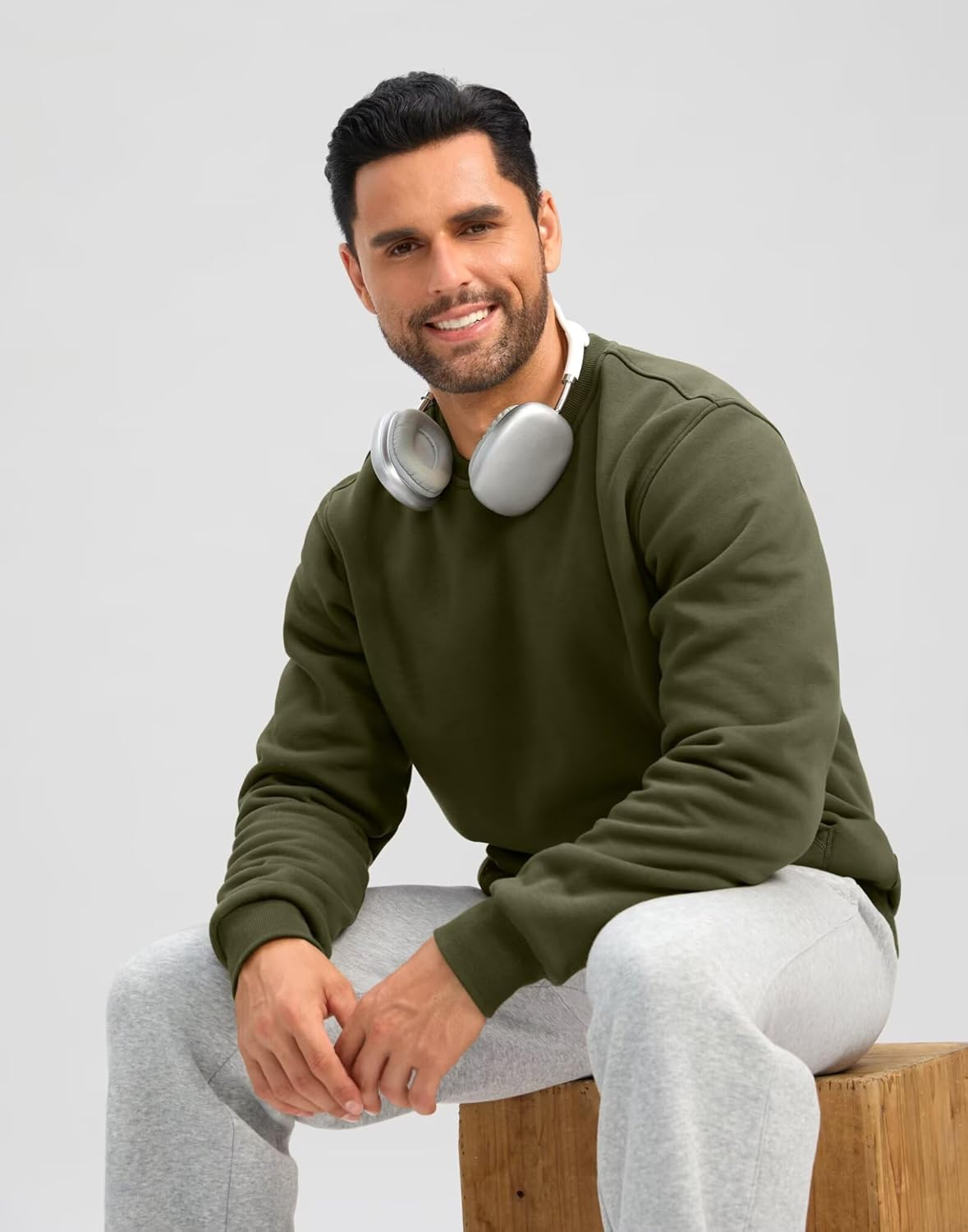 Pudolla Men's Sherpa Lined Sweatshirts Warm Soft Crewneck Sweatshirts Heavyweight Winter Pullover Kangaroo with Pouch Pocket