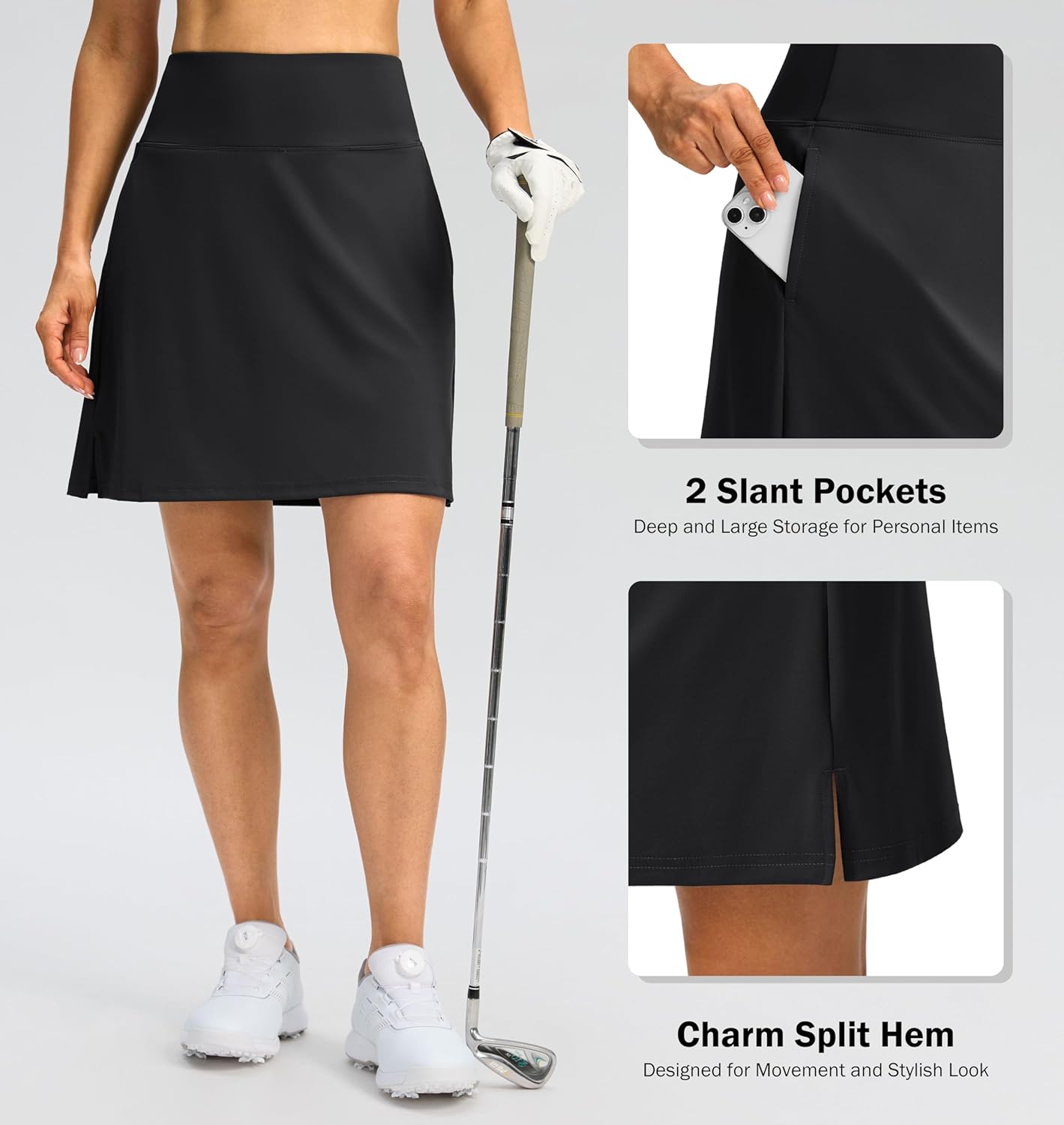 SANTINY 18" Skorts for Women 3 Pockets High Waist Long Athletic Tennis Skirt Golf Skort for Casual Summer Travel