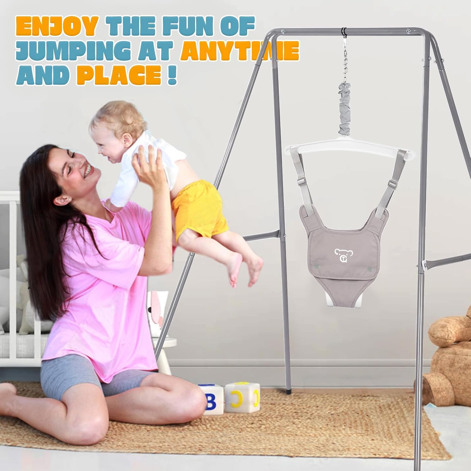 G TALECO GEAR Baby Jumper with Stand, Baby Jumpers and Bouncers, Baby Exerciser Suitable for 6-24 Months, Easy to Assemble & Store Jumper for Baby (Grey)