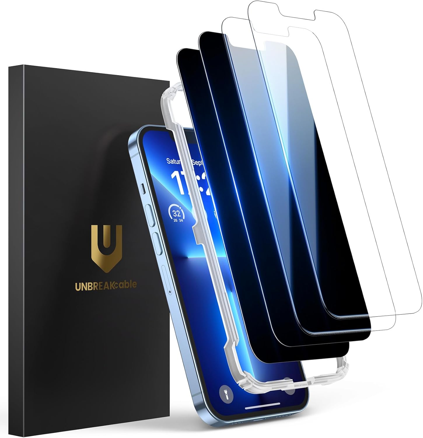 UNBREAKcable 4PCS Screen Protector for iPhone 15-2 Privacy Tempered Glass+2 Clear Glass Double Shatterproof [Easy Installation Frame] [9H Hardness] [Case Friendly] Anti-Scratch for iPhone 6.1 inch