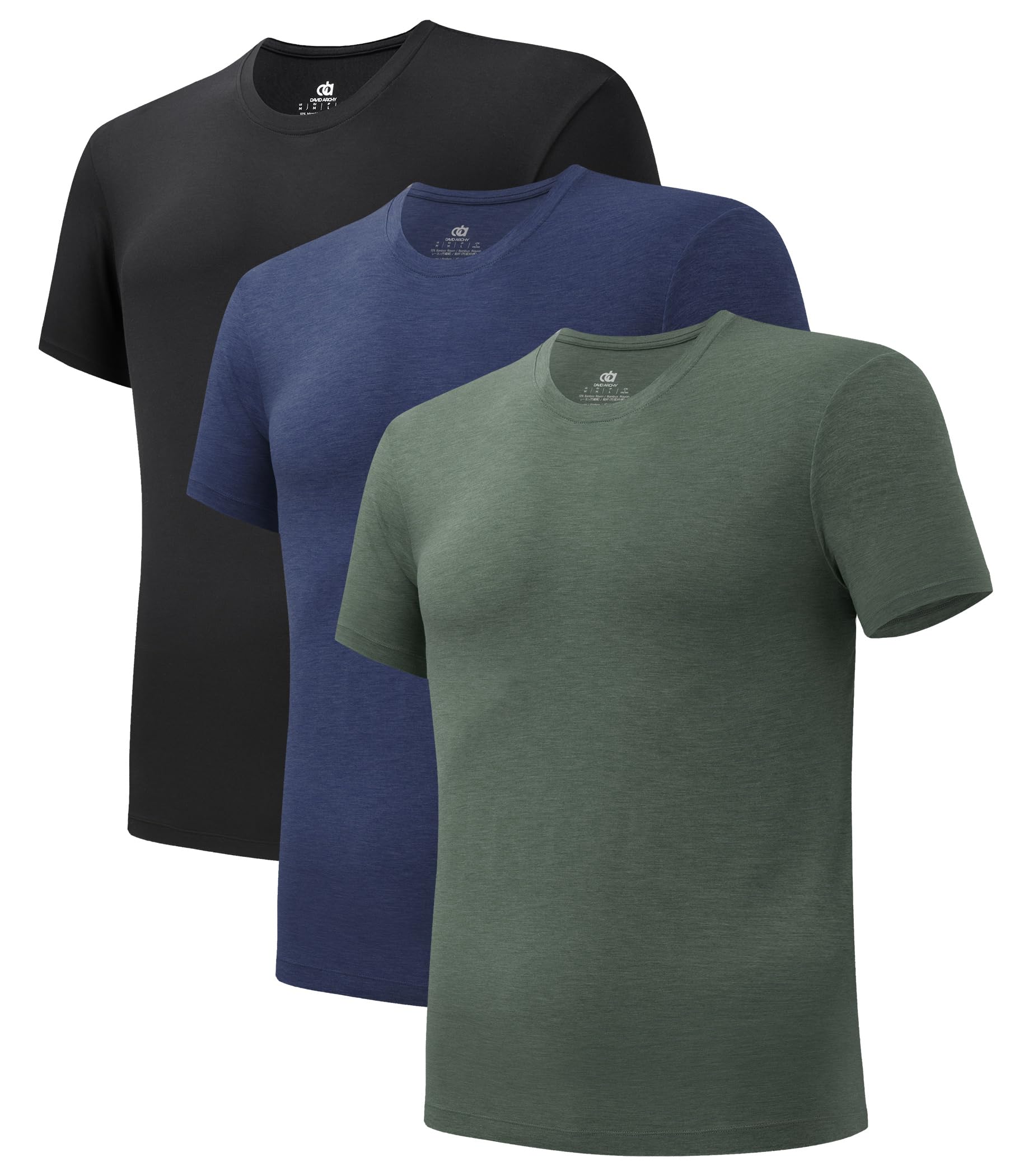 DAVID ARCHY Men's Undershirt Bamboo Rayon Moisture-Wicking Crewneck T-Shirts Stretch Tees for Men, 3 or 5 Pack