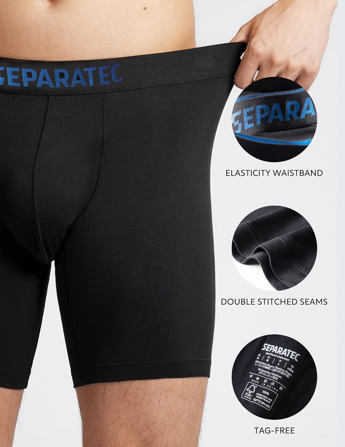 Separatec Dual Pouch Mens Underwear Breathable Cooling Rayon Made from Bamboo Underwear Men, Boxer Briefs and Trunks 7 Pack