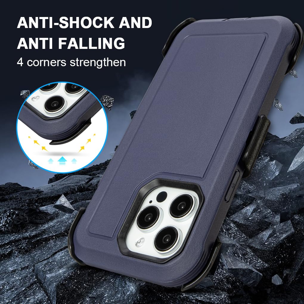 for Black iPhone 16 Pro Case with Belt Clip, for Shockproof iPhone 16 Pro Case Heavy Duty,3 Layers of Sturdy,Anti-Drop,Military-Grade Defender Cover for iPhone 16Pro Case Black