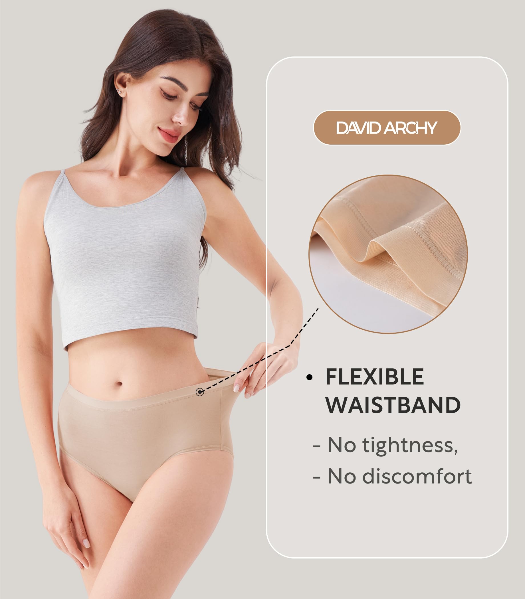 DAVID ARCHY Womens Underwear, Bamboo Rayon Women's Briefs - Moisture Wicking Panties, Soft & Breathable, 4 Pack