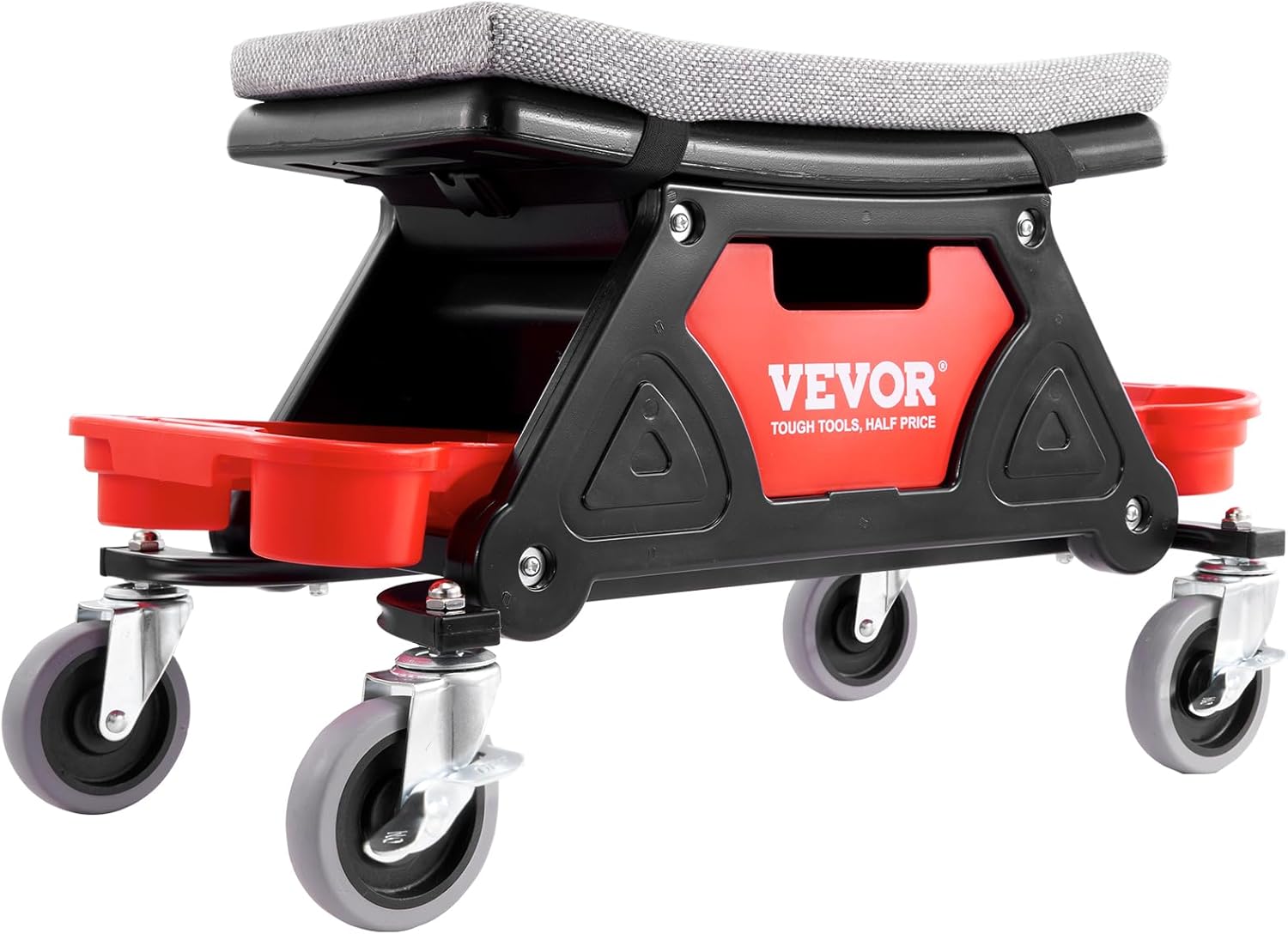 VEVOR Mechanic Stool 300 LBS Capacity Garage Stool Gift for Men, Heavy Duty Rolling Mechanics Seat, with Three Slide Out Tool Trays and Drawer, Tools for Automotive Auto Repair