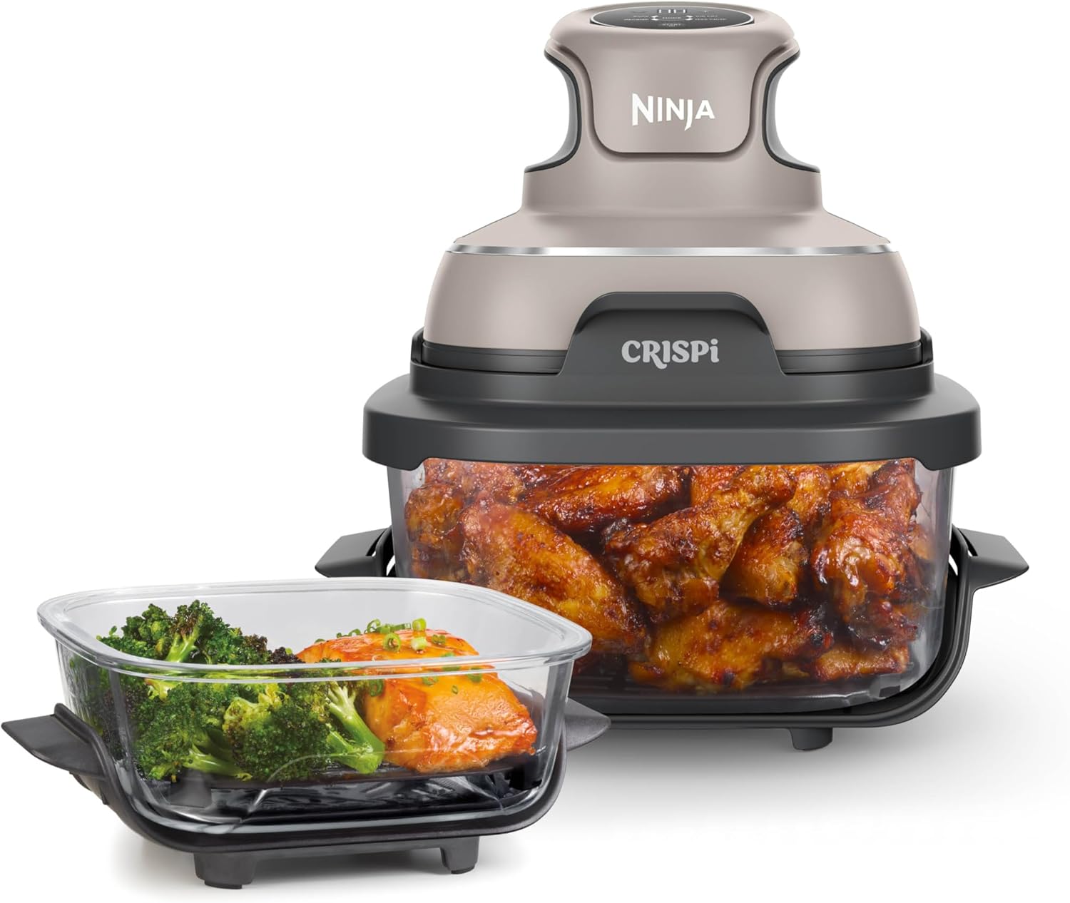 Ninja Crispi 4-in-1 Portable Glass Air Fryer Cooking System, 1500W, 4QT & 6-Cup TempWare Glass Containers with Storage Lids, Microwave, Freezer & Dishwasher Safe, Cyberspace Gray, FN101GY